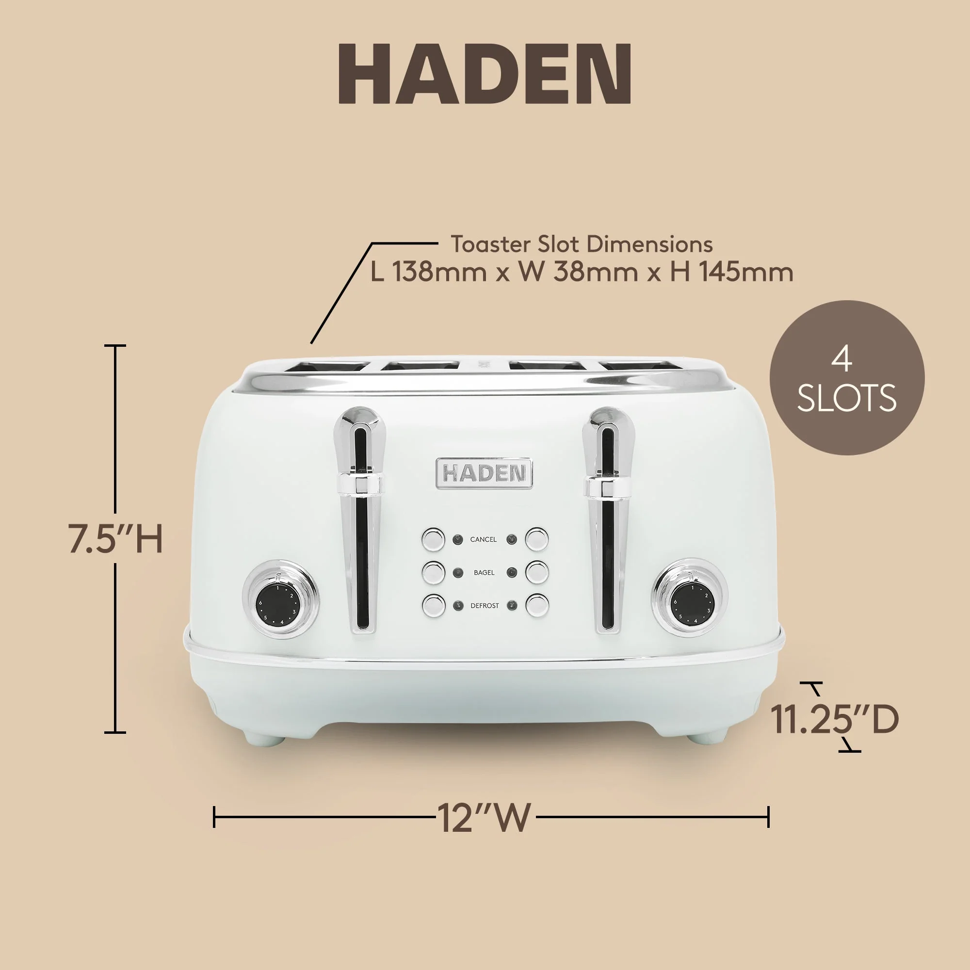 Haden Heritage Wide Slot Stainless Steel Toaster, Ivory & Chrome - Image 4