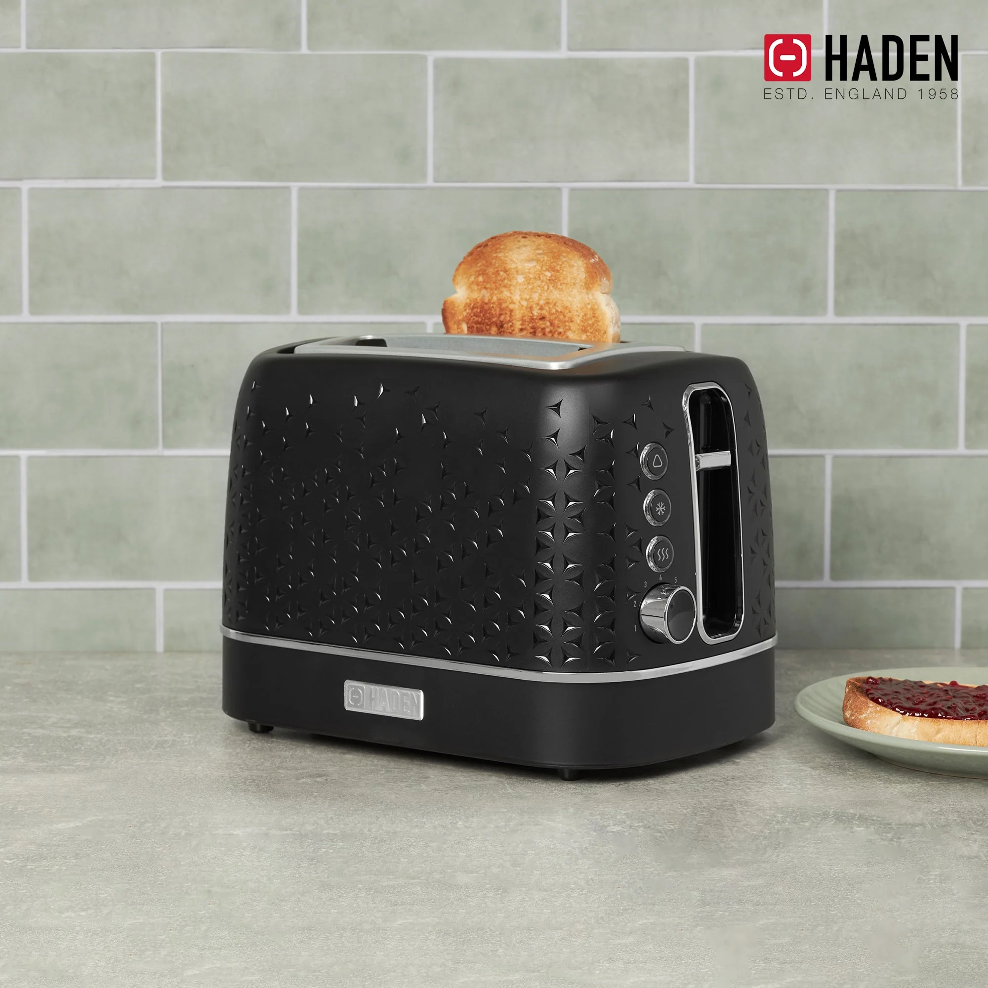 Haden Starbeck 2 Slice Wide Slot Stainless Steel Toaster, Black & Chrome - Image 7