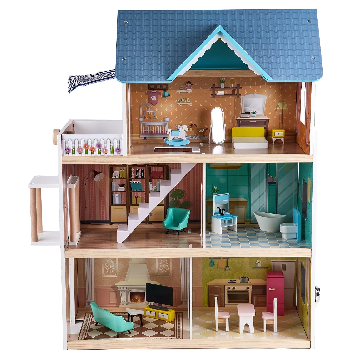 Hape Little Room Pretend Play 3 Story Wood Doll House & Furniture for Age 3 & Up - Image 2