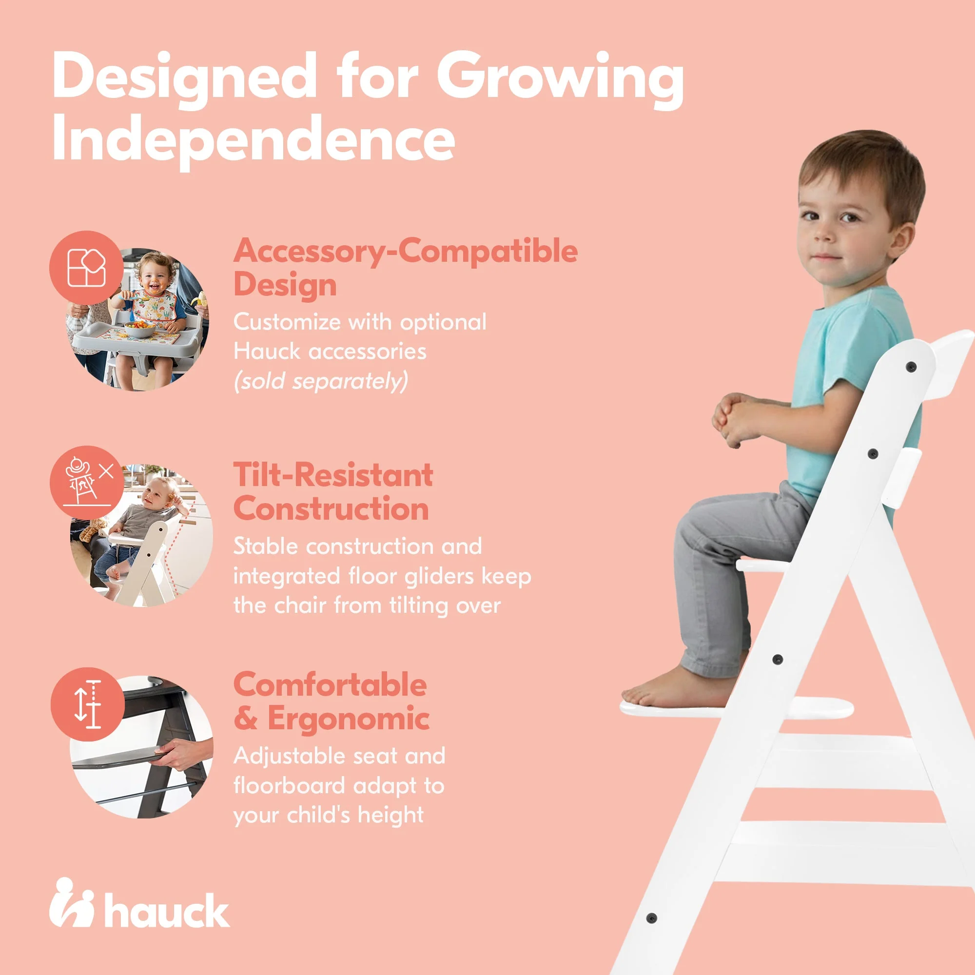 hauck Alpha+ Grow Along Adjustable Wooden Baby High Chair Seat, Beechwood, White - Image 4