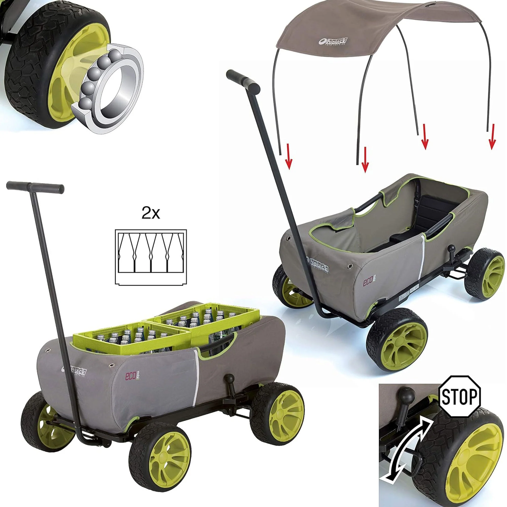 hauck Eco Wagon with Multipurpose Hand Pulled Utility & Easy Fold Feature, Green - Image 4