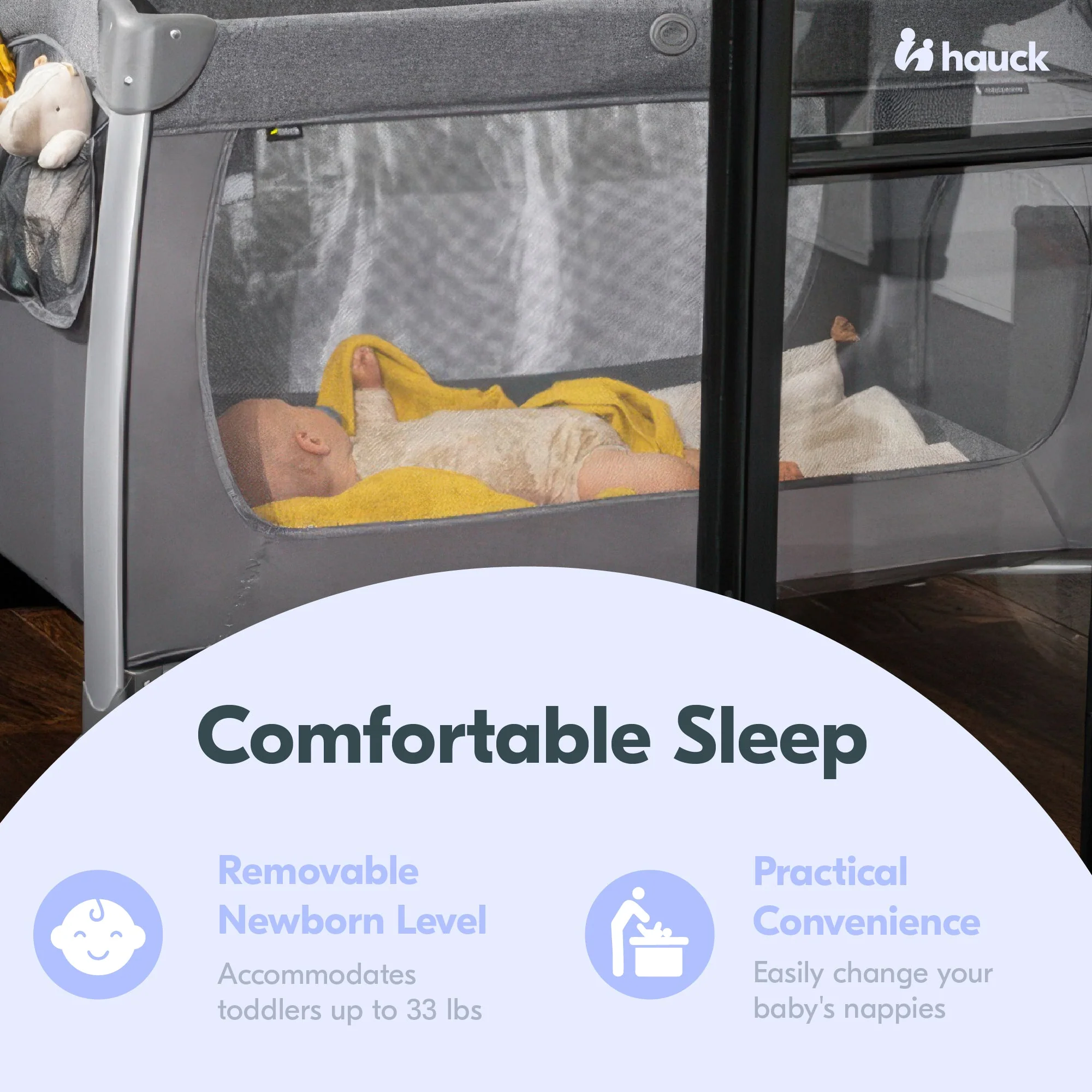 hauck Play N Relax Center Portable Baby Playard Crib with Travel Bag, Charcoal - Image 3