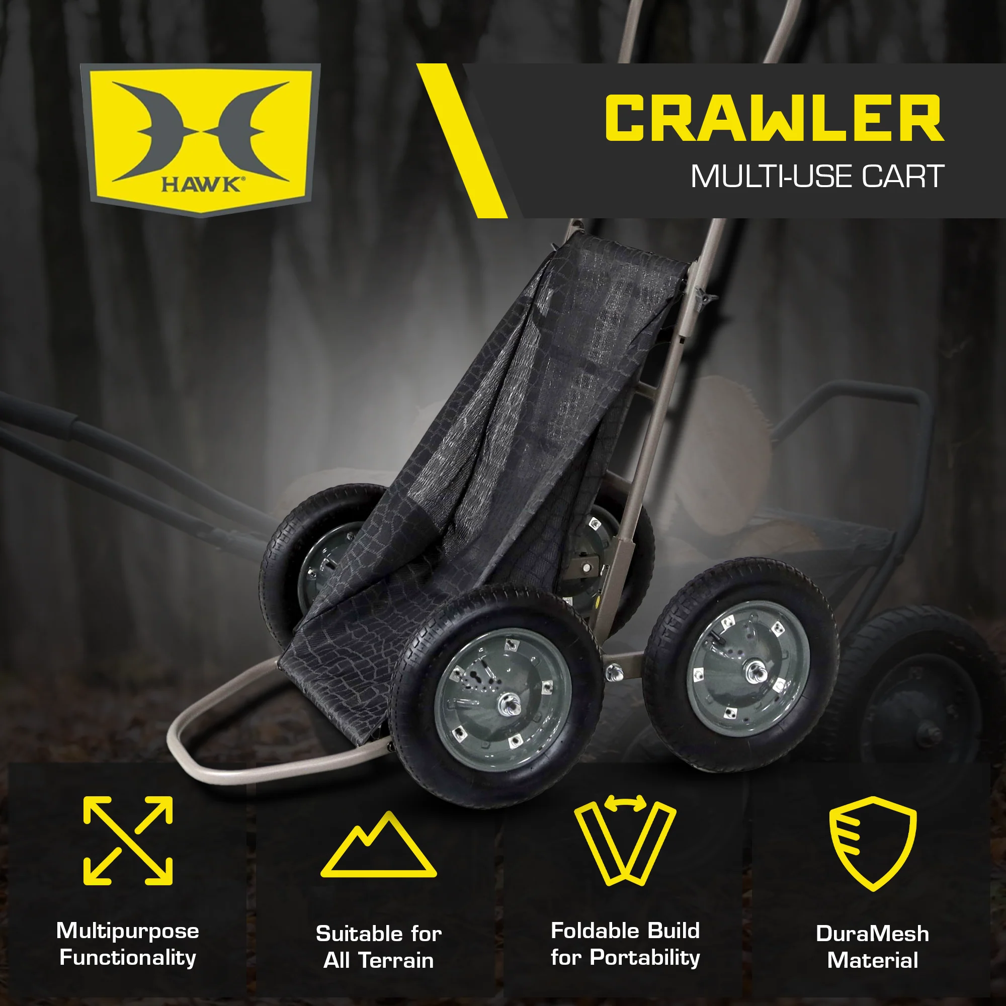 Hawk Crawler Multi-Use Folding Cart, Hunting Cart w/ 500lb Capacity, Dark Gray - Image 2