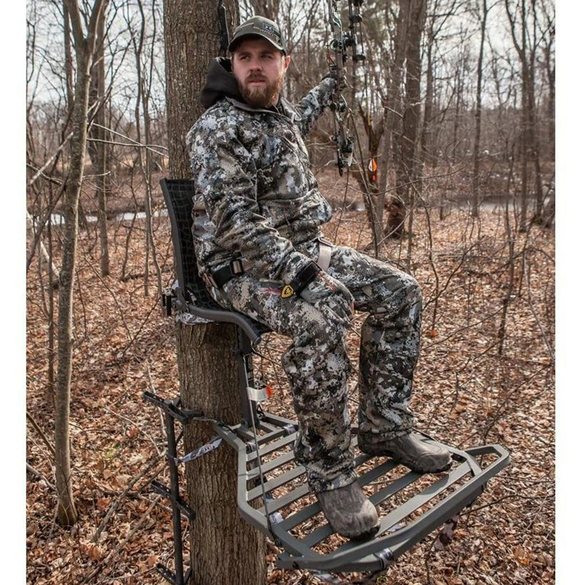 Hawk Helium Kickback Hang On Tree Stand w/Footrest & Set of 3 Climbing Sticks - Image 9