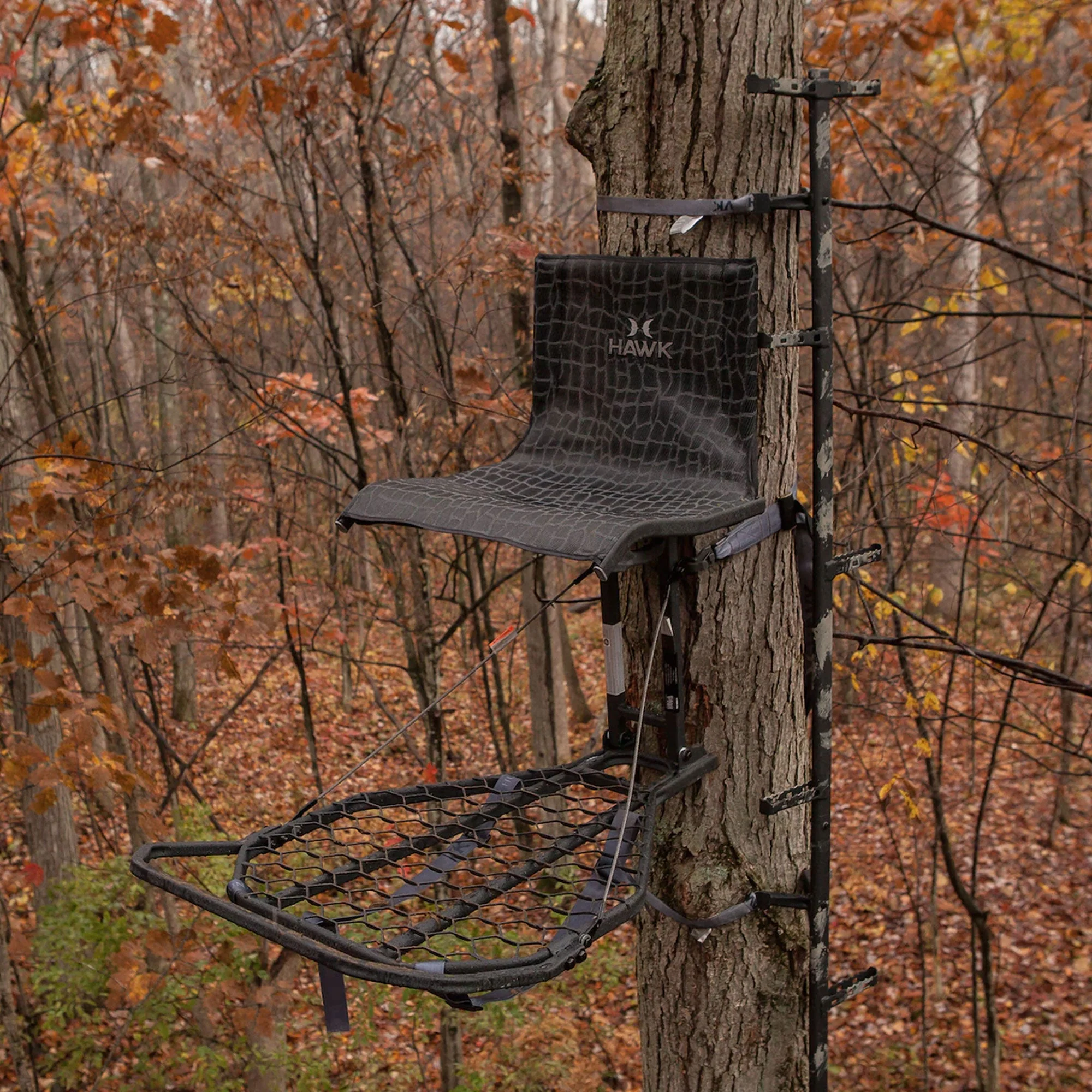 Hawk Kickback LVL Hang On Tree Stand with Footrest & Set of 3 Climbing Sticks - Image 11