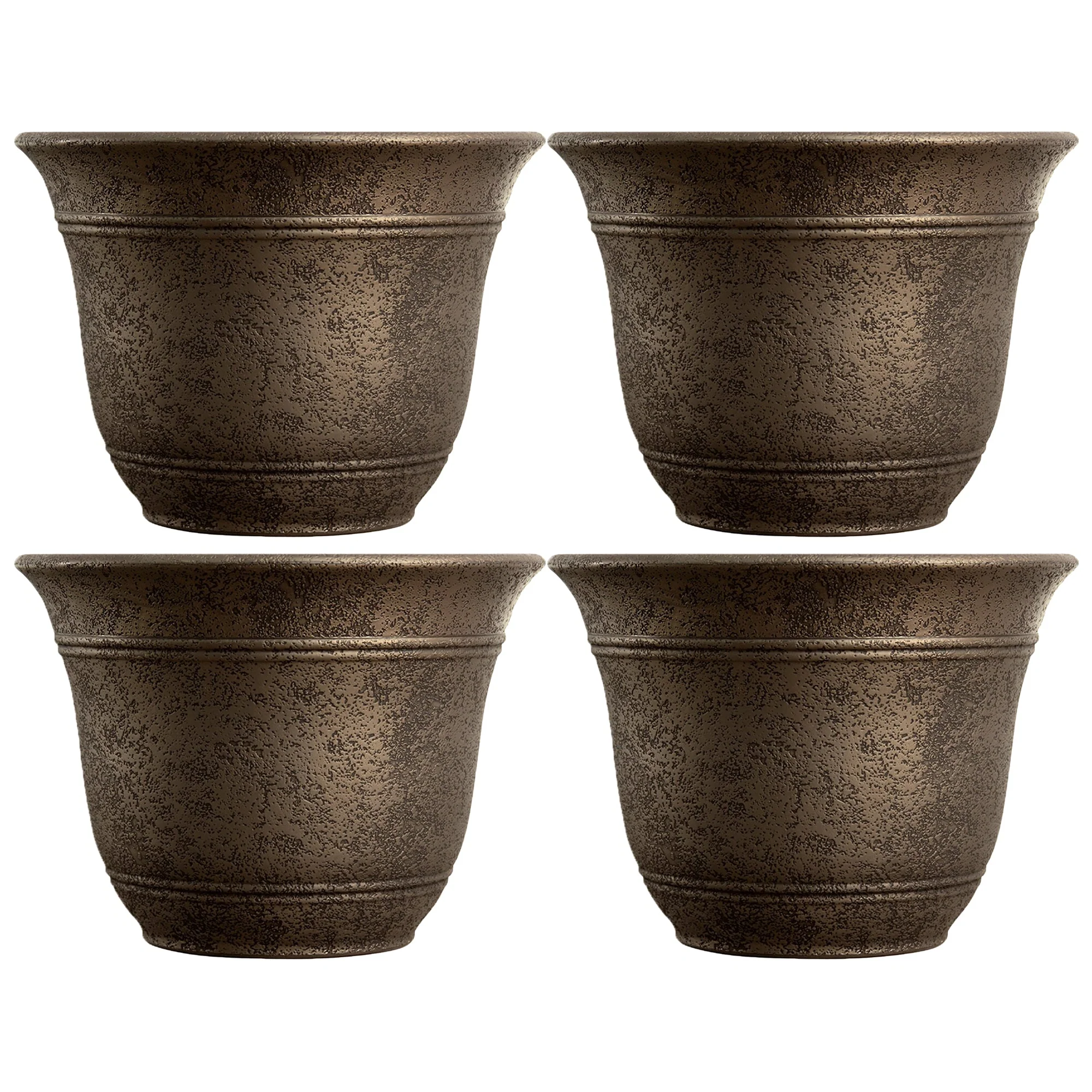 HC Companies 13" Wide Sierra Planter Round Plastic Planter, Nordic Bronze (4 Pk)