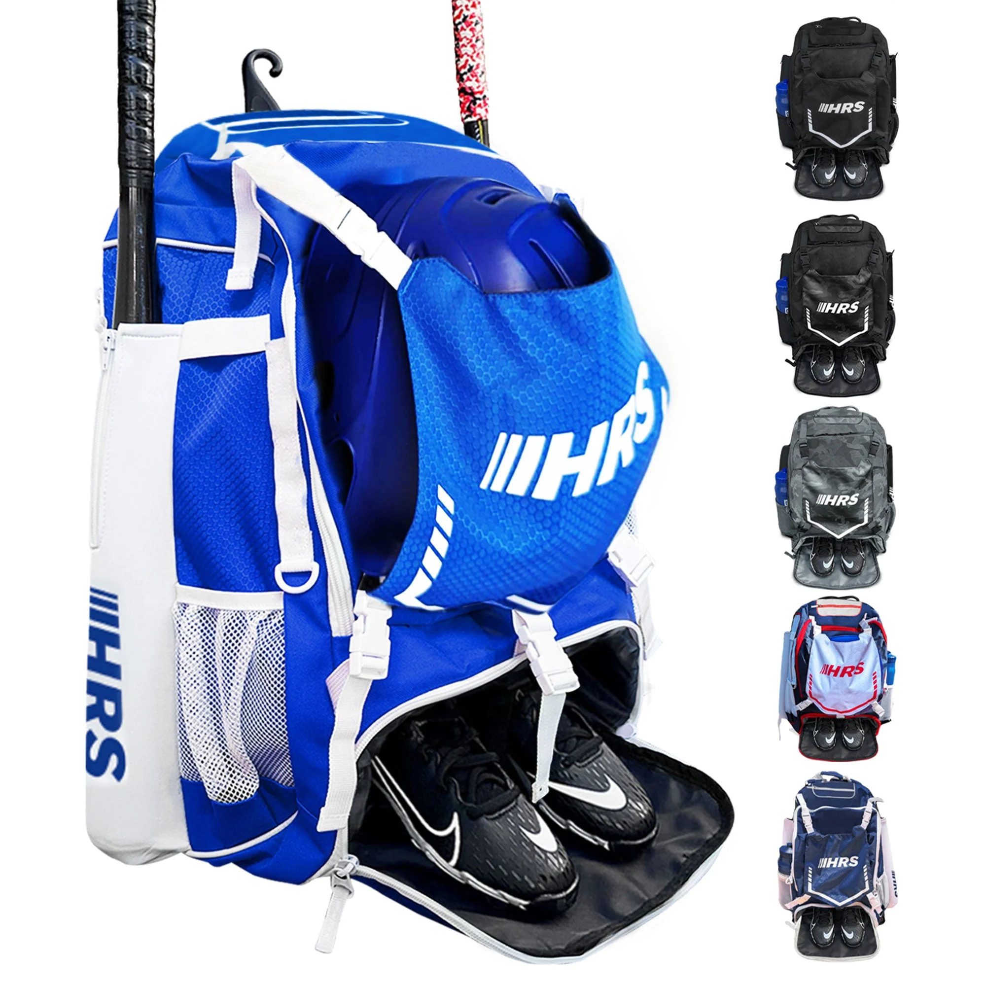 Hit Run Steal Bat Bag Backpack, Holds 4 Bats, Glove, and Helmet, Royal Blue - Image 6