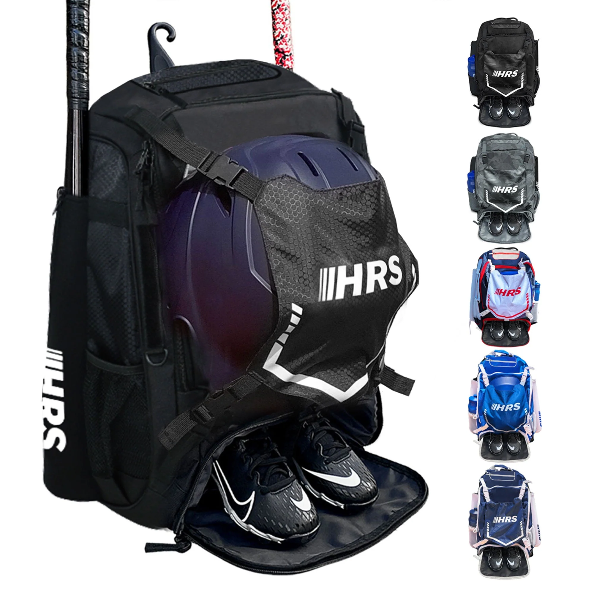 Hit Run Steal Bat Bag Backpack, Holds up to 4 Bats, Glove, and Helmet, Black - Image 5