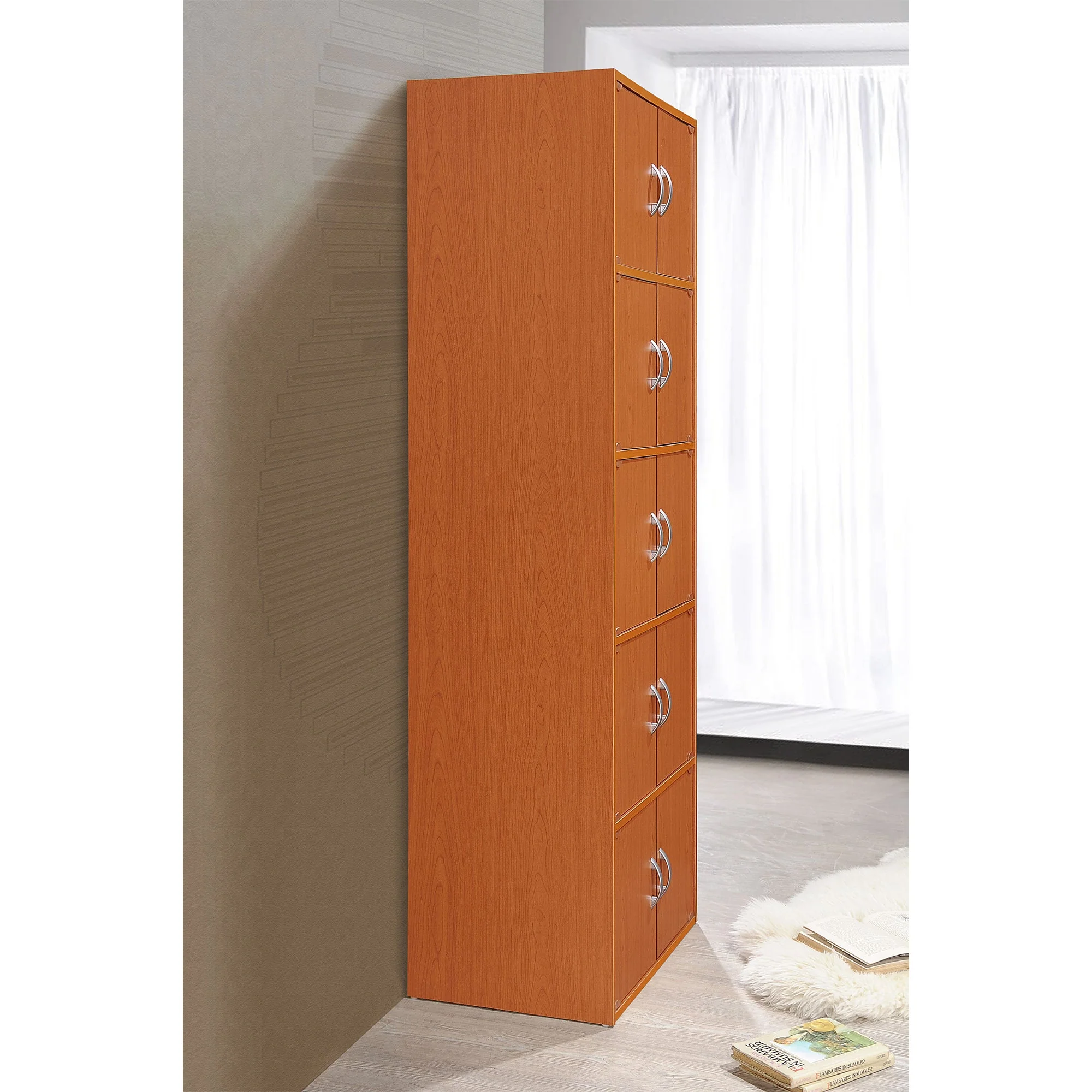 Hodedah 10 Door Enclosed Multipurpose Storage Cabinet for Home/Office, Cherry - Image 3