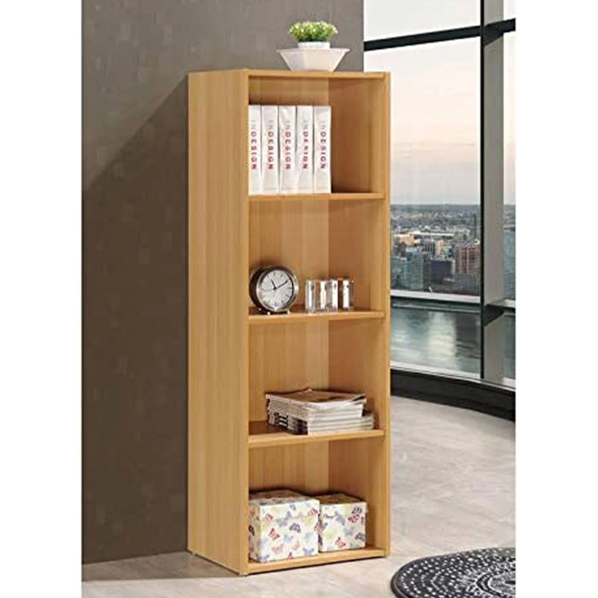 Hodedah 12 x 16 x 47 Inch 4 Shelf Bookcase and Office Organizer, Beech Finish - Image 4