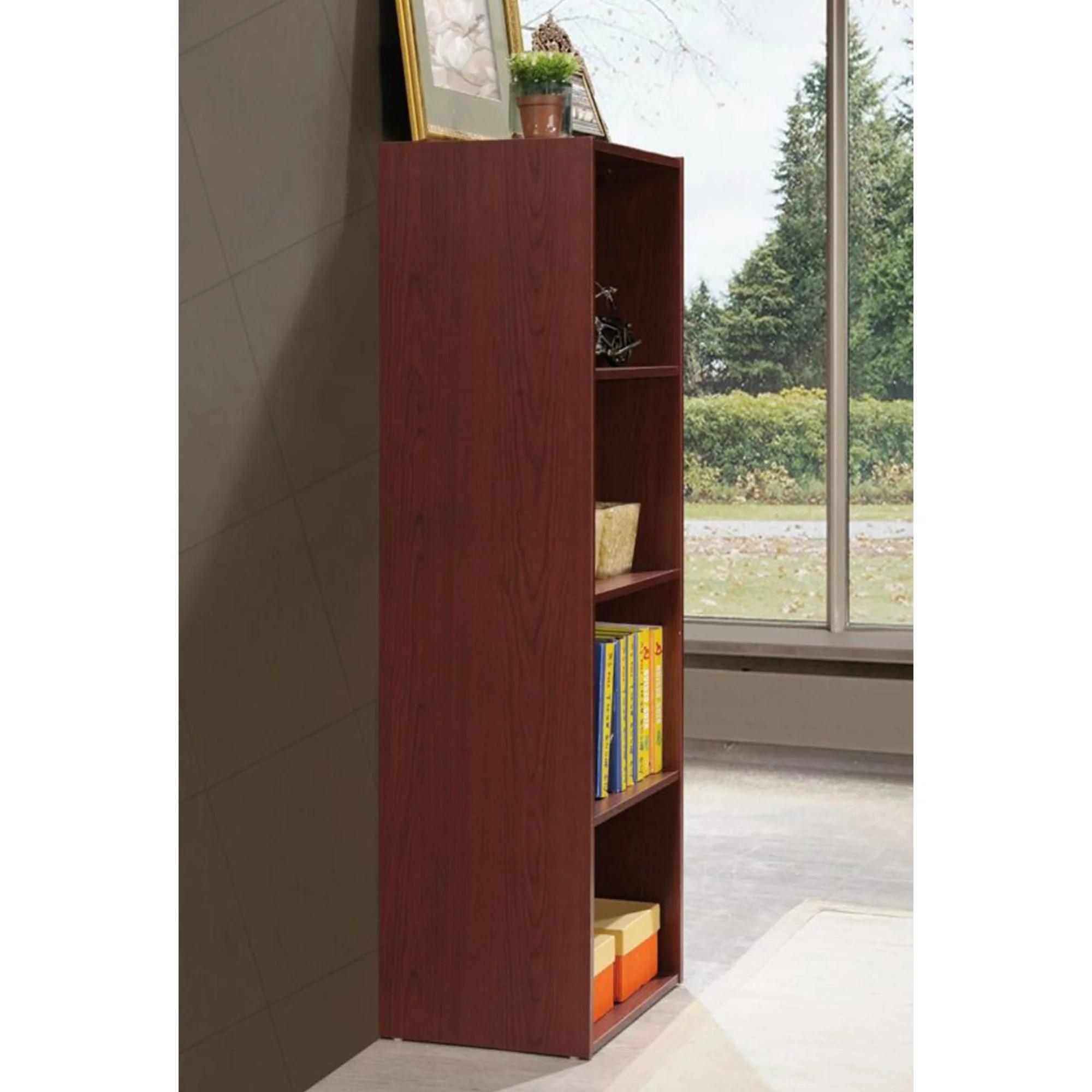 Hodedah 12 x 16 x 47 Inch 4 Shelf Bookcase and Office Organizer, Mahogany Finish - Image 4
