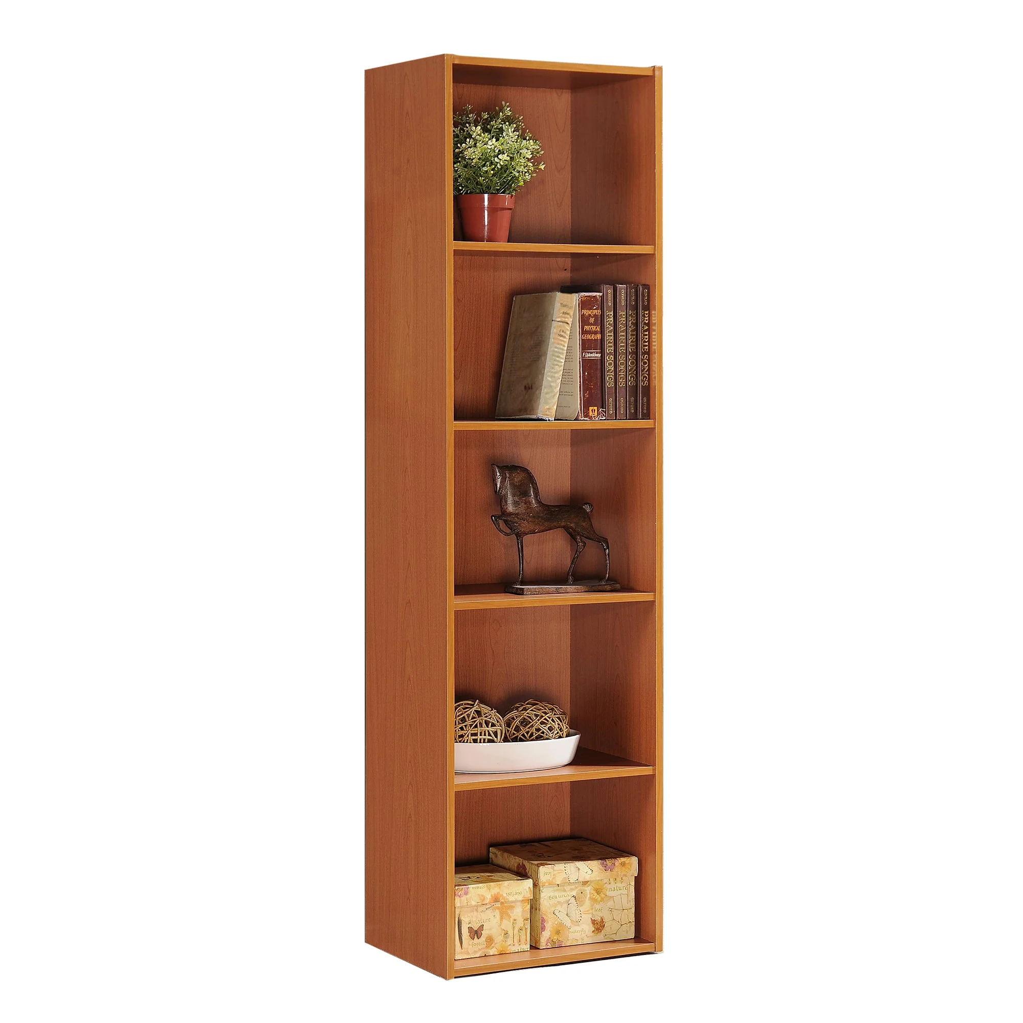 Hodedah 12 x 16 x 60 Inch 5 Shelf Bookcase and Office Organizer, CherryFinish - Image 2