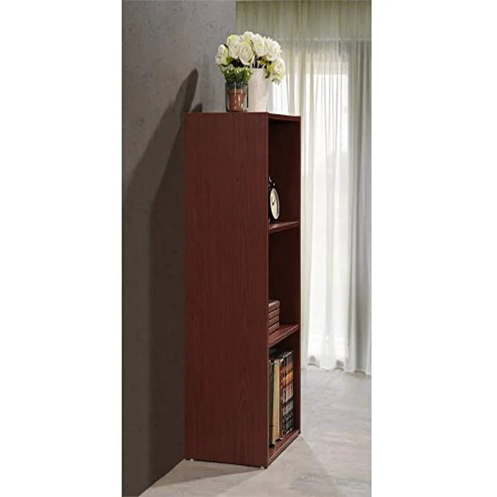 Hodedah 3 Shelf Home and Office Organization Storage Bookcase Cabinets, Mahogany - Image 4