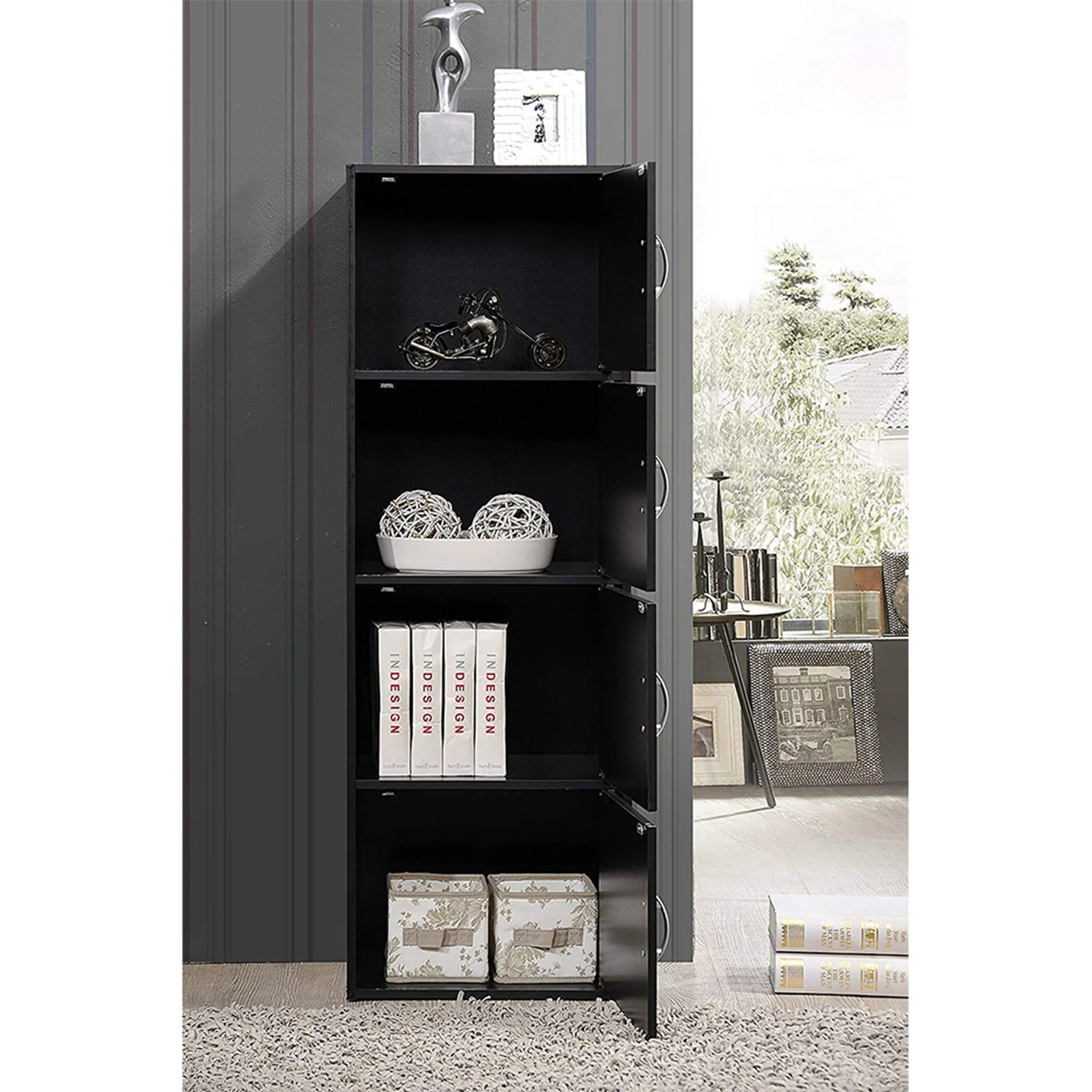Hodedah 4 Door Enclosed Multipurpose Storage Cabinet for Home or Office, Beech - Image 3