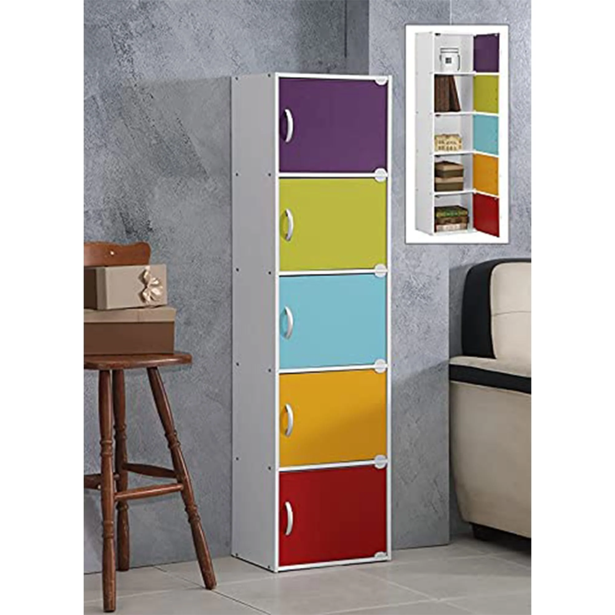 Hodedah 5 Shelf Home and Office Enclosed Organization Storage Cabinet, Rainbow - Image 7