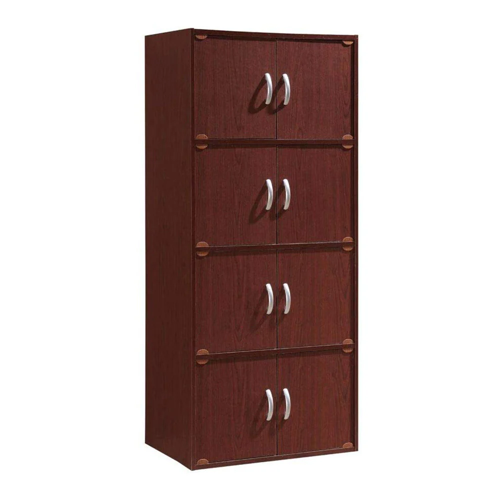 Hodedah 8 Door Enclosed Multipurpose Storage Cabinet for Home/Office, Mahogany