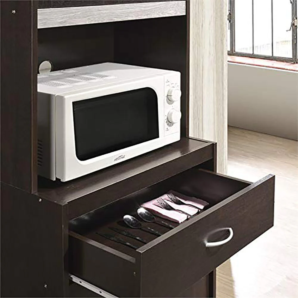 Hodedah Import 70" Tall Top/Bottom Enclosed Kitchen Cabinet w/ Drawer, Chocolate - Image 5