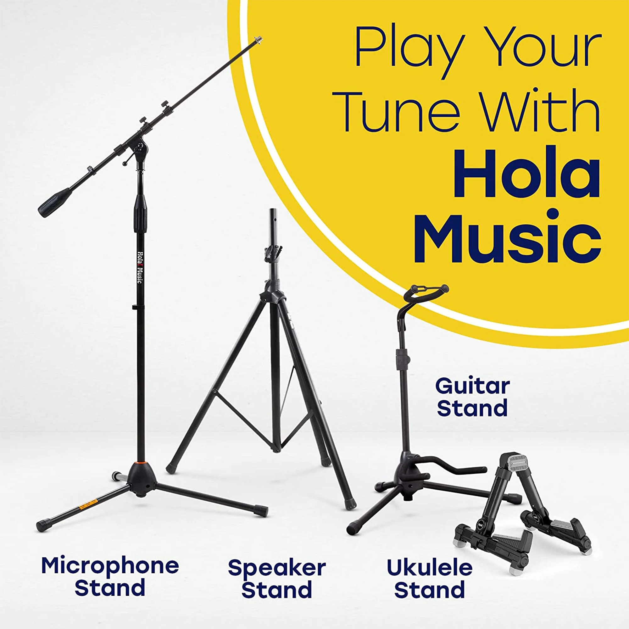 Hola! Music Adjustable Height Standard Clutch Studio Microphone Stand, Black - Image 9