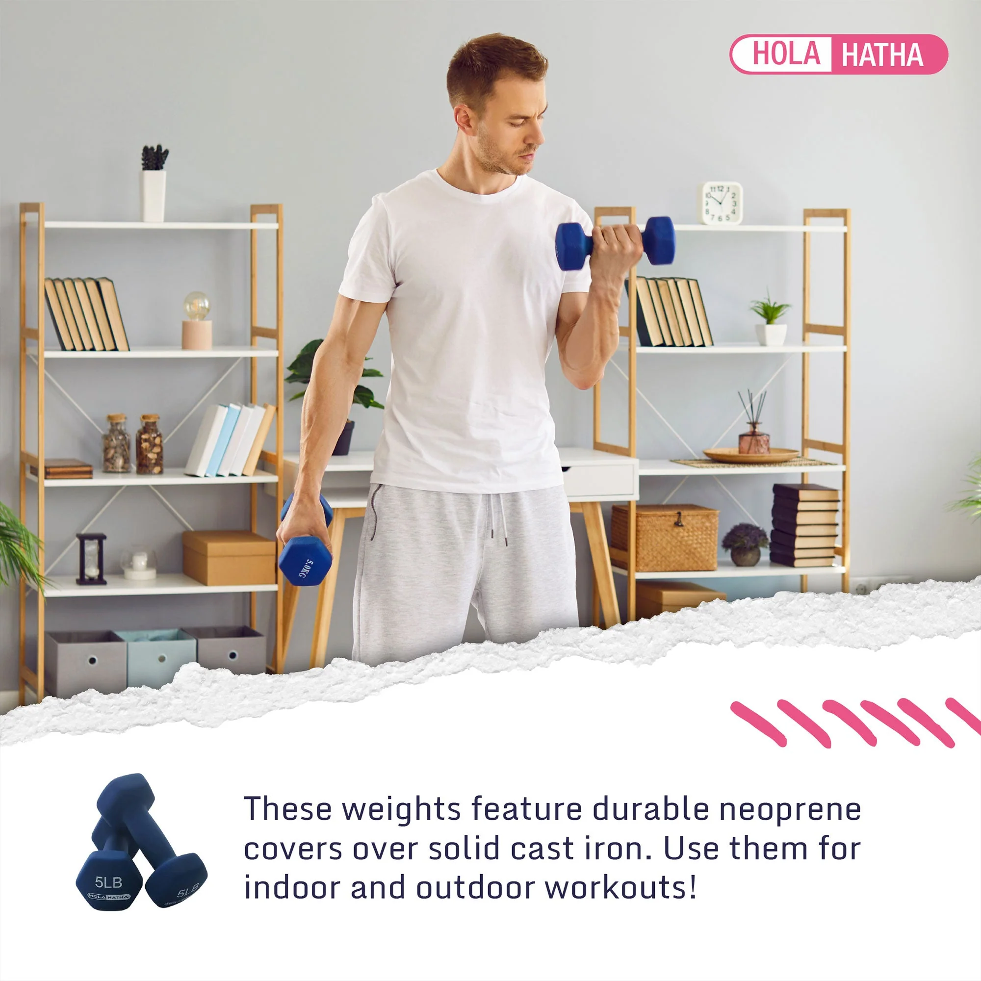 HolaHatha 2, 3, & 5 Lb Neoprene Dumbbell Free Hand Weight Set w/ Rack, Red/Blue - Image 4