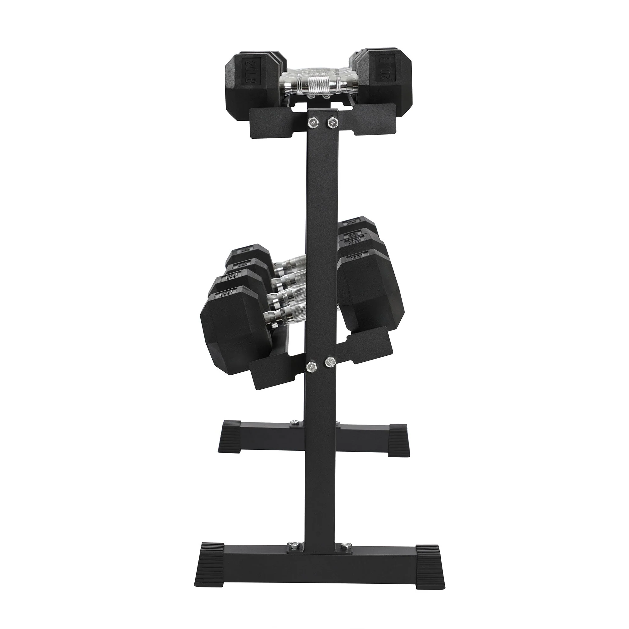 HolaHatha 210 Pound Rubber Encased Dumbbell Strength Training Weight Set w/ Rack - Image 7
