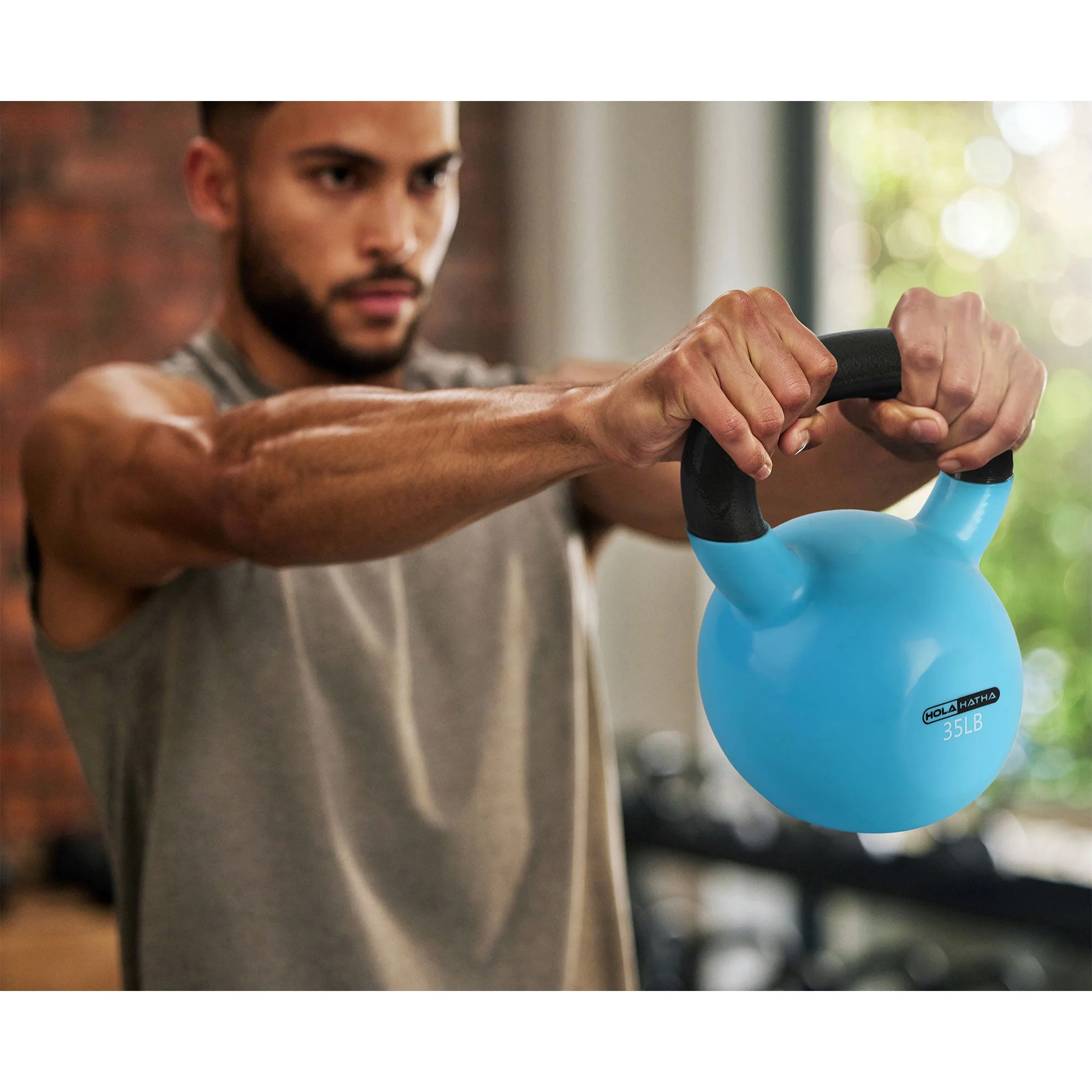 HolaHatha 35 Pound Solid Cast Iron Workout Kettlebell for Home Strength Training - Image 3