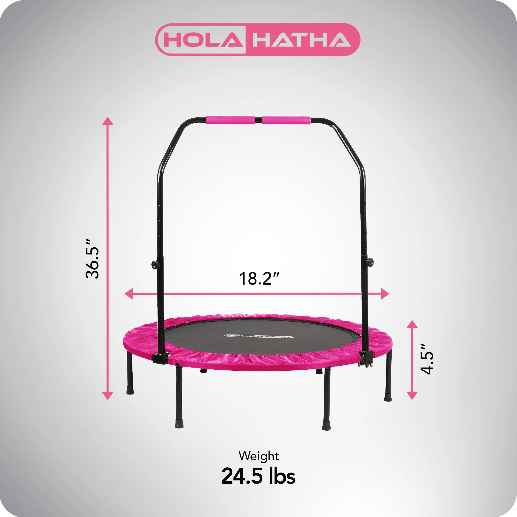 HolaHatha 48 Inch Foldable Mini Fitness Trampoline with Adjustable Handle, Pink - Image 2