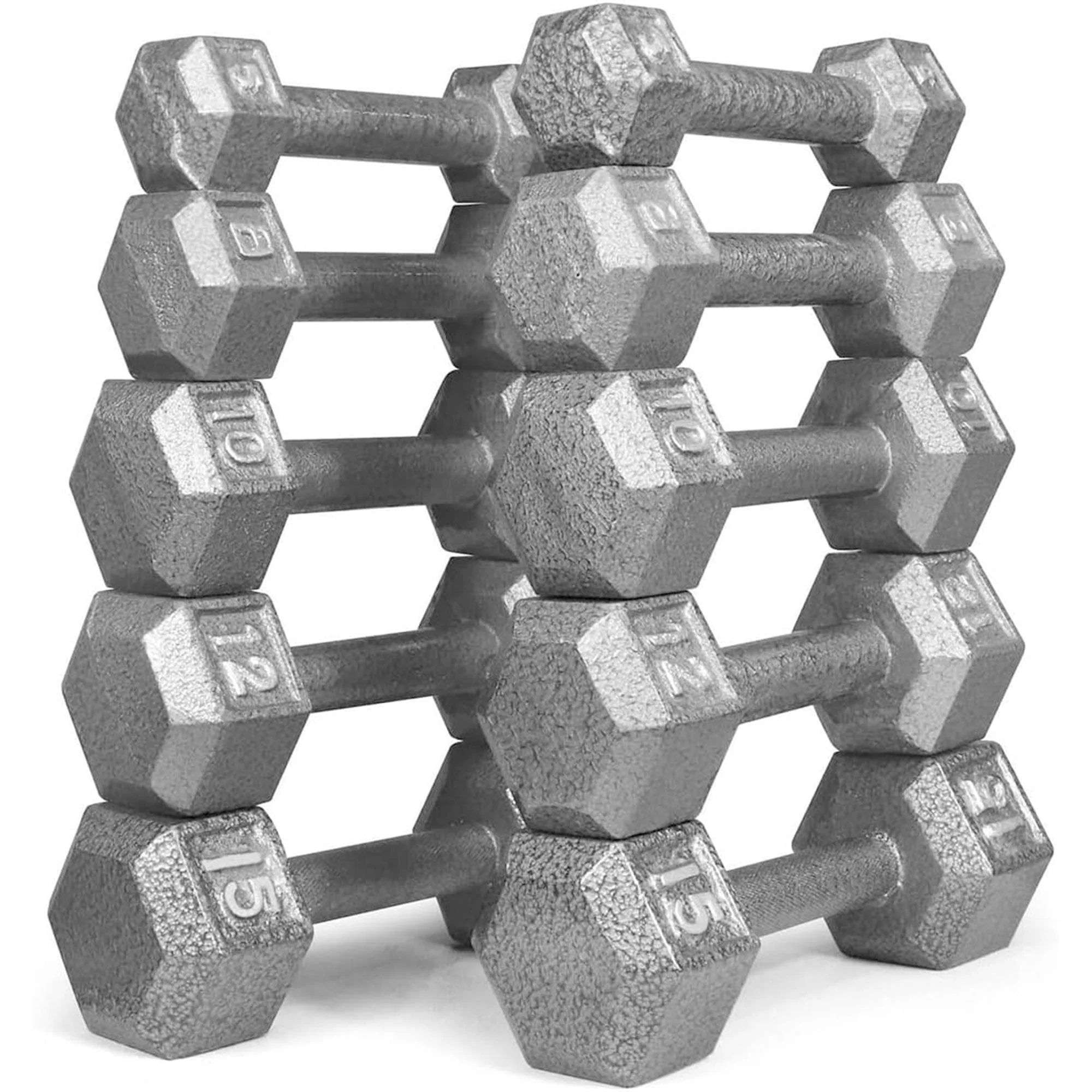 HolaHatha 5, 8, 10, 12 & 15 lb Cast Iron Dumbbell Free Hand Weight Set with Rack - Image 5