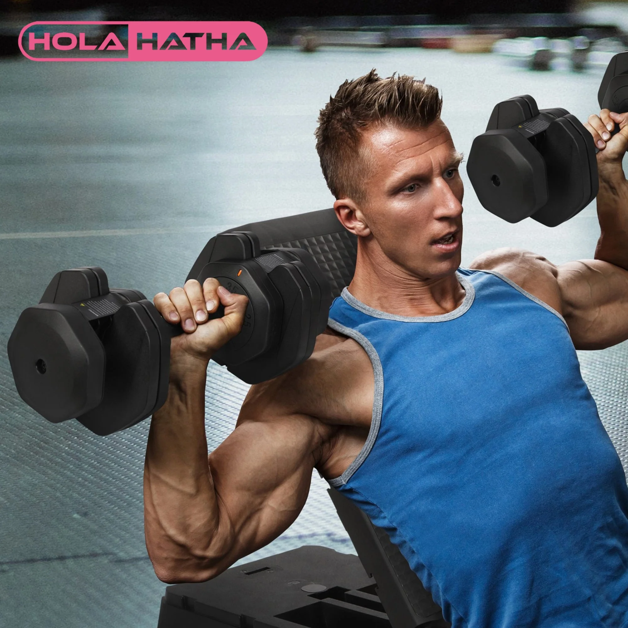 HolaHatha 5 in 1 Adjustable Dumbbell Home Workout Equipment, Black (2 Pack) - Image 4