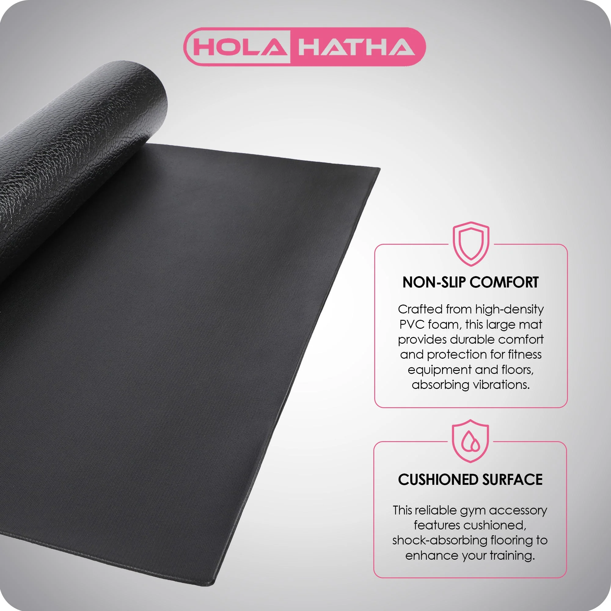 HolaHatha Lightweight Padded Foam Fitness Mat for Workout Activity, Medium, Grey - Image 4