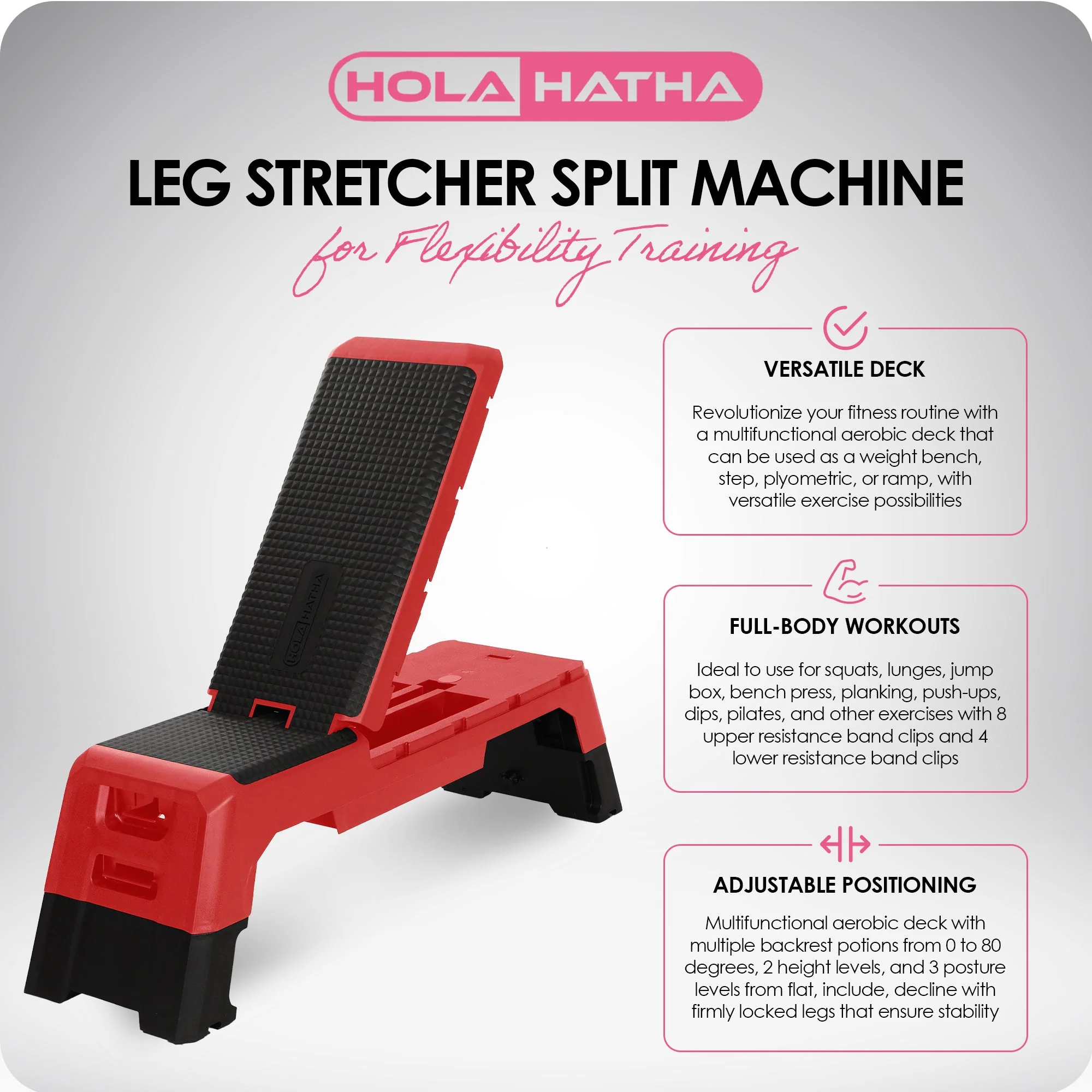 HolaHatha Multifunctional Fitness Aerobic Deck with Storage Compartment, Red - Image 3