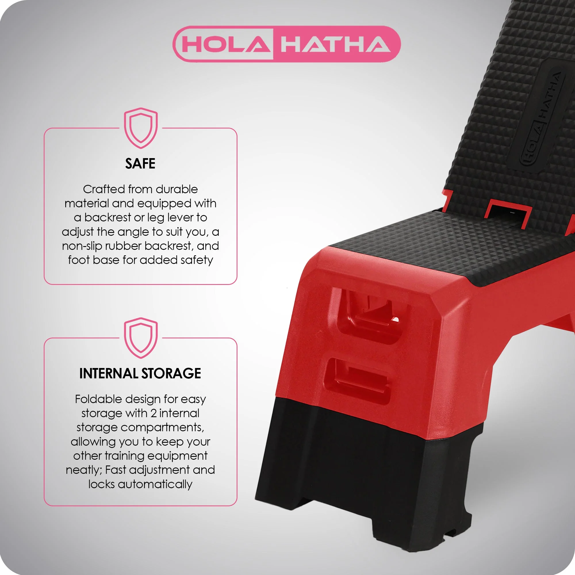 HolaHatha Multifunctional Fitness Aerobic Deck with Storage Compartment, Red - Image 4