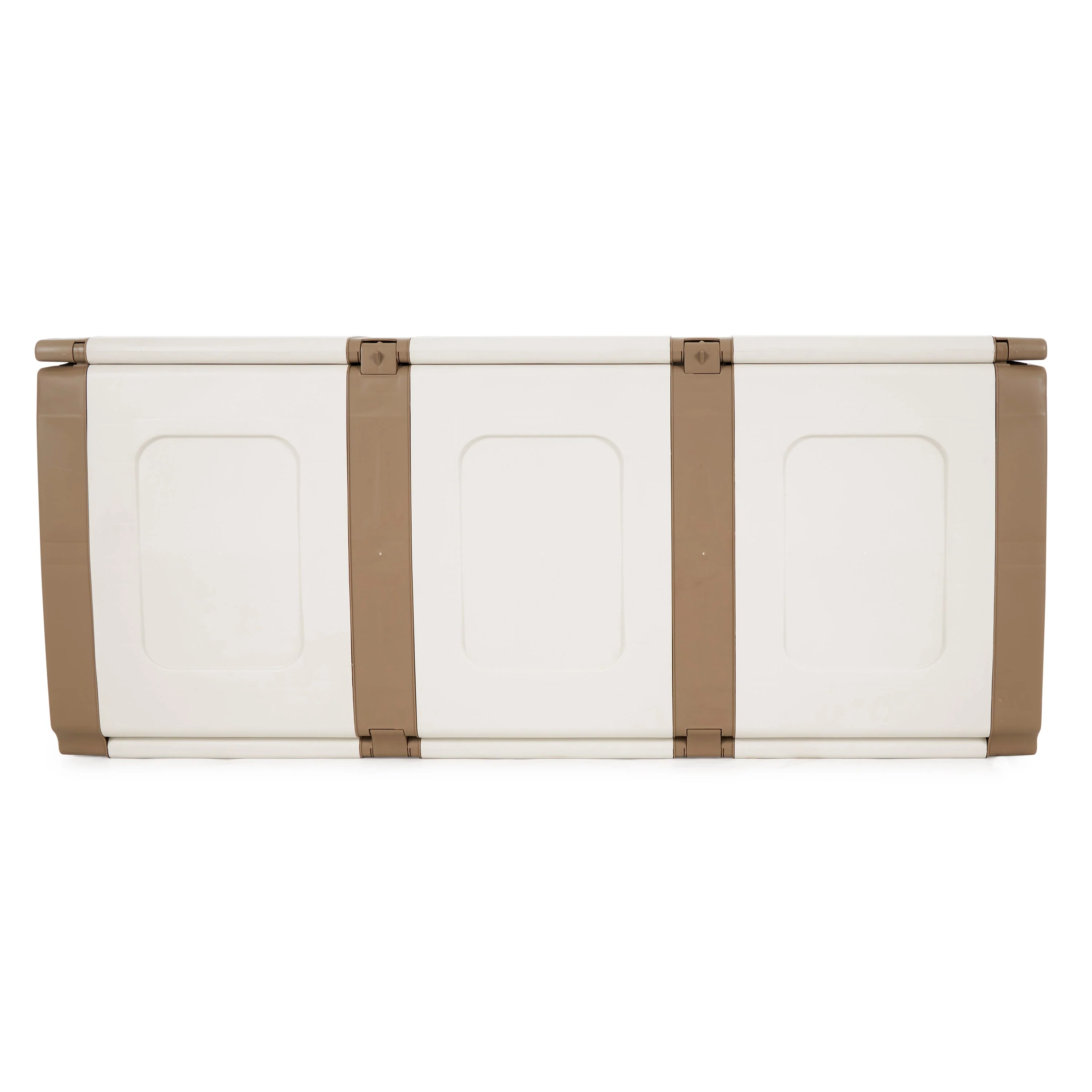 Homeplast Bold 79 Gallon Plastic Storage Trunk Resin Deck Box, Beige/White - Image 2
