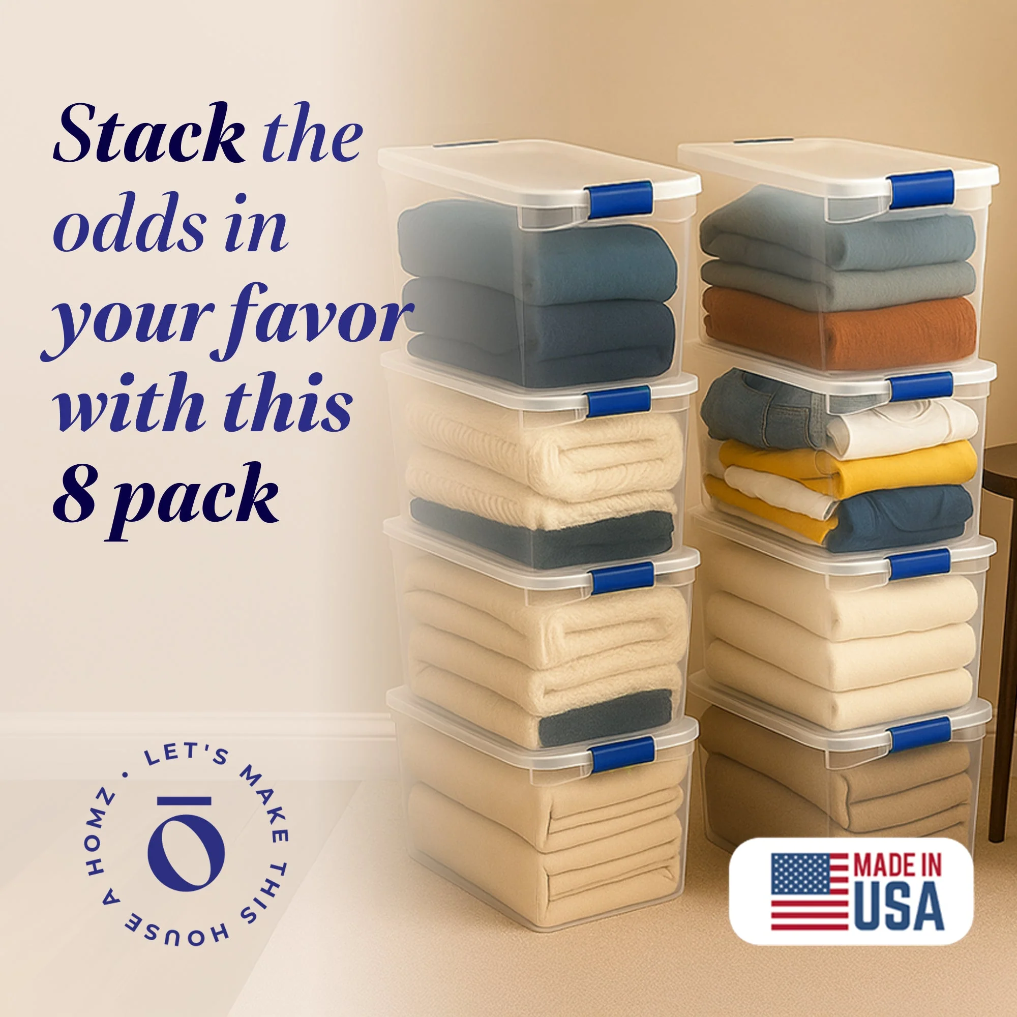 Homz 112 Quart Heavy Duty Clear Plastic Stackable Storage Containers, 8 Pack - Image 2