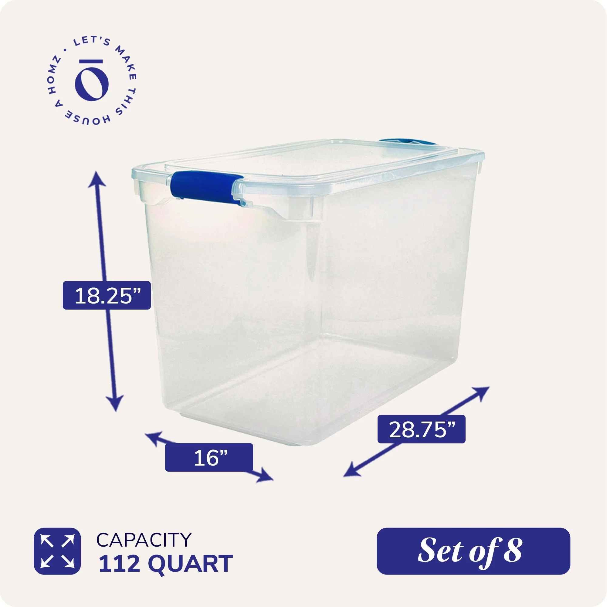 Homz 112 Quart Heavy Duty Clear Plastic Stackable Storage Containers, 8 Pack - Image 4