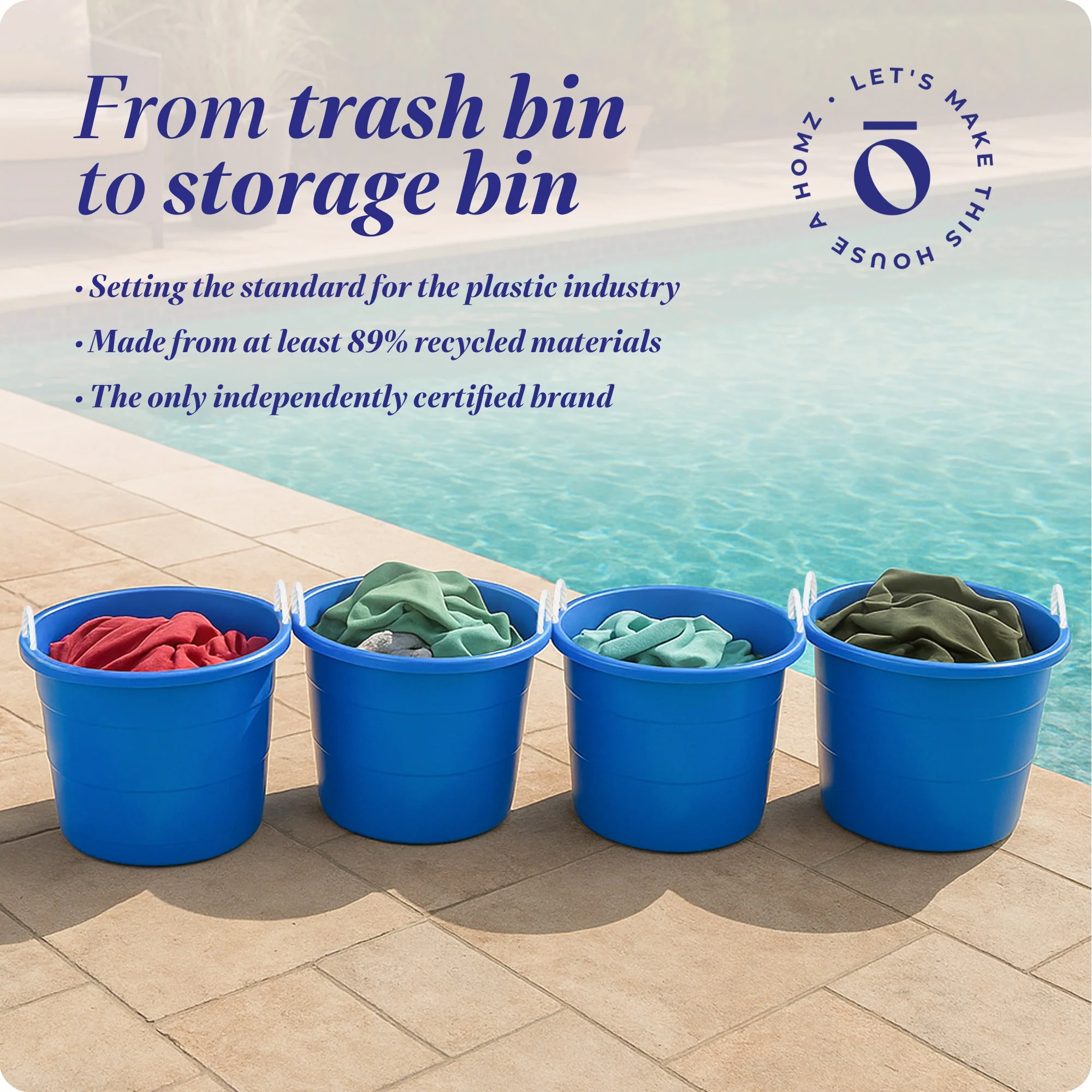 Homz 18 Gal Plastic Open Storage Round Utility Tub with Handles, Blue (4 Pack) - Image 7