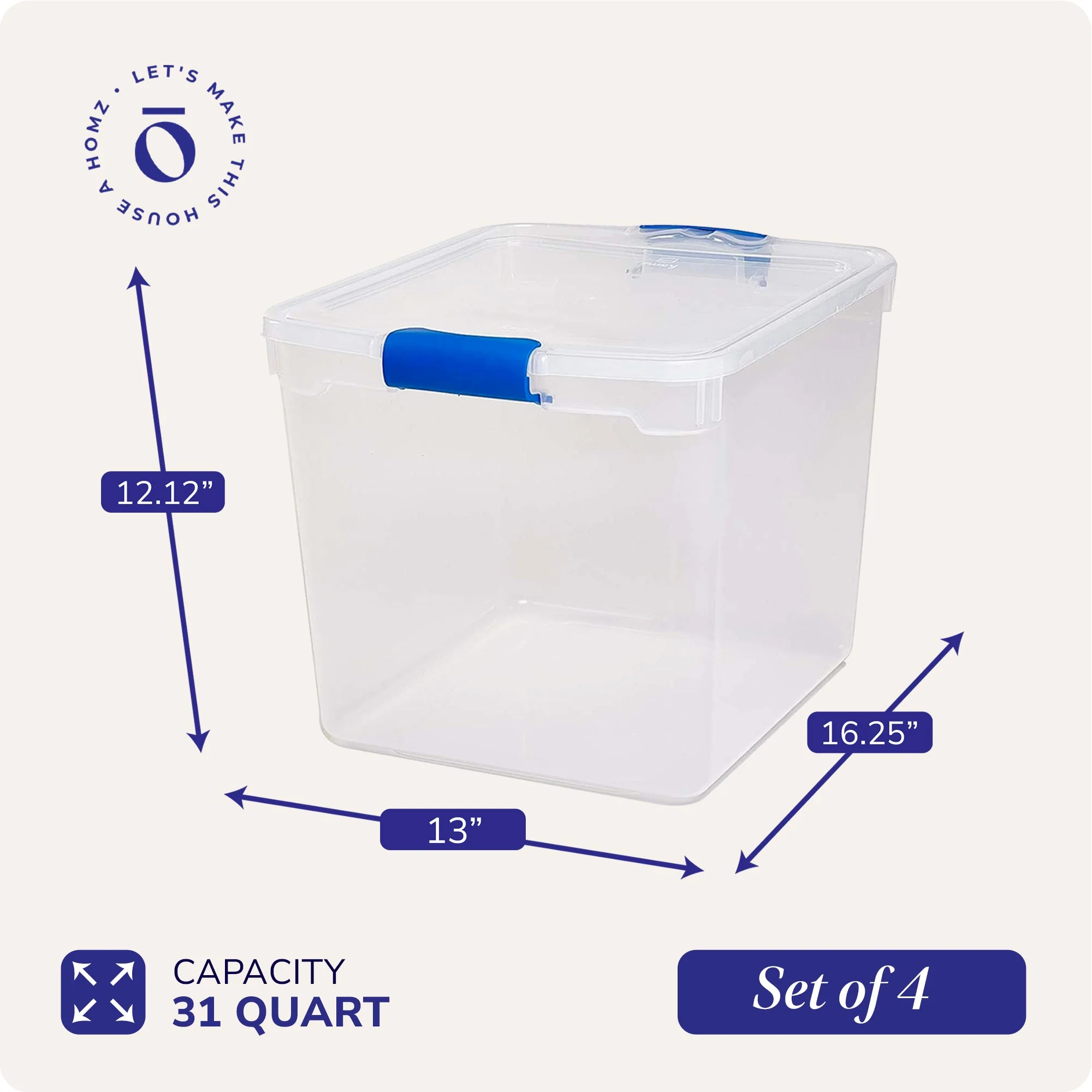 Homz 31qt Clear Plastic Stackable Storage Containers, 4 Pack & 15.5qt, 4 Pack - Image 4