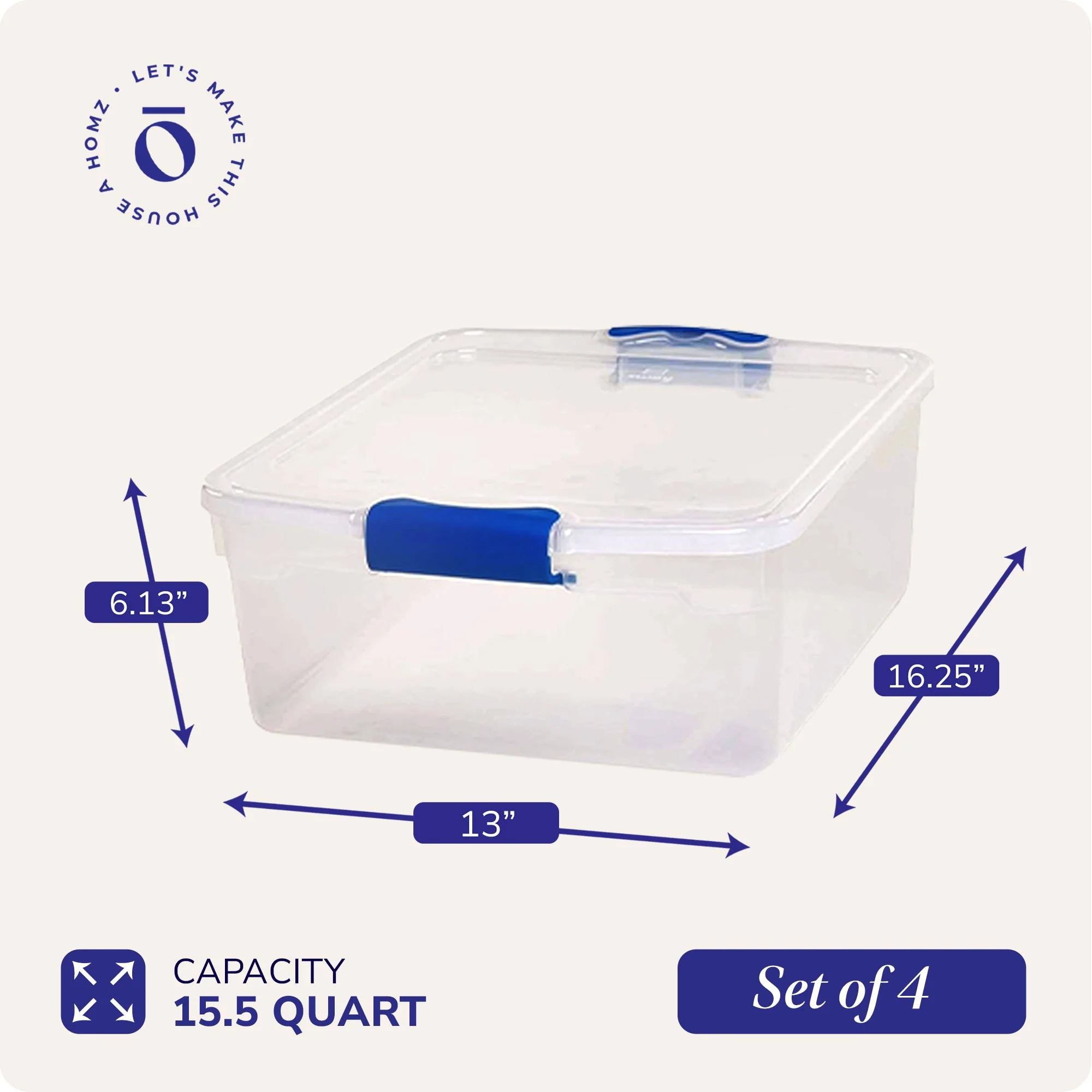 Homz 31qt Clear Plastic Stackable Storage Containers, 4 Pack & 15.5qt, 4 Pack - Image 5
