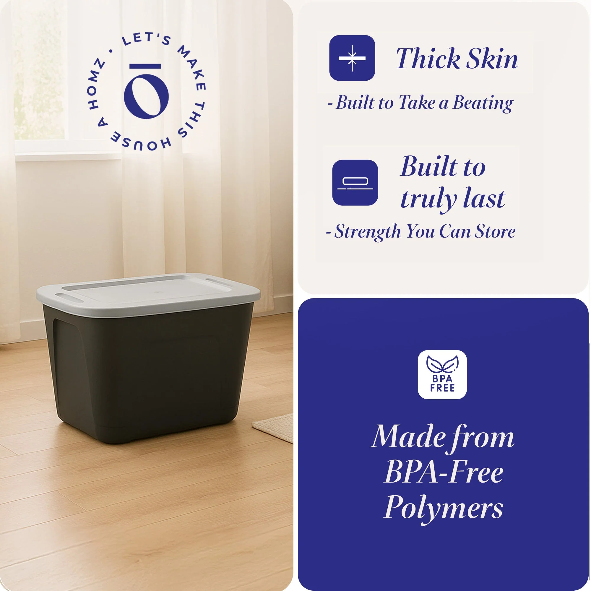 Homz 6610BKTS.10 10 Gallon Molded Plastic Storage Bin with Secure Lid (2 Pack) - Image 3