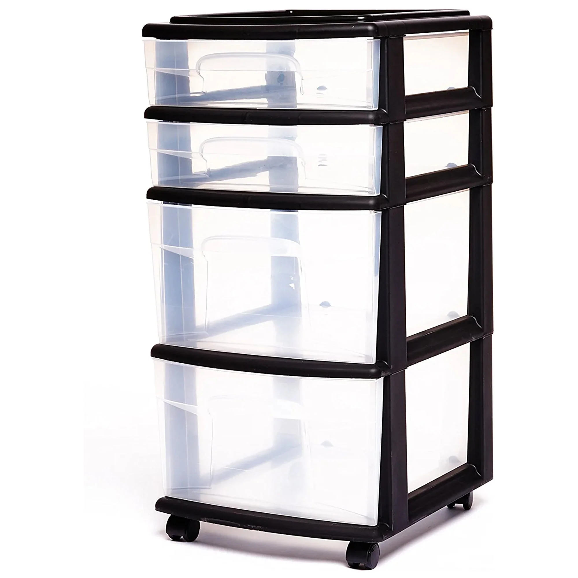 Homz Plastic 4 Drawer Medium Storage Tower, Clear Drawers & Black Frame (2 Pack) - Image 9