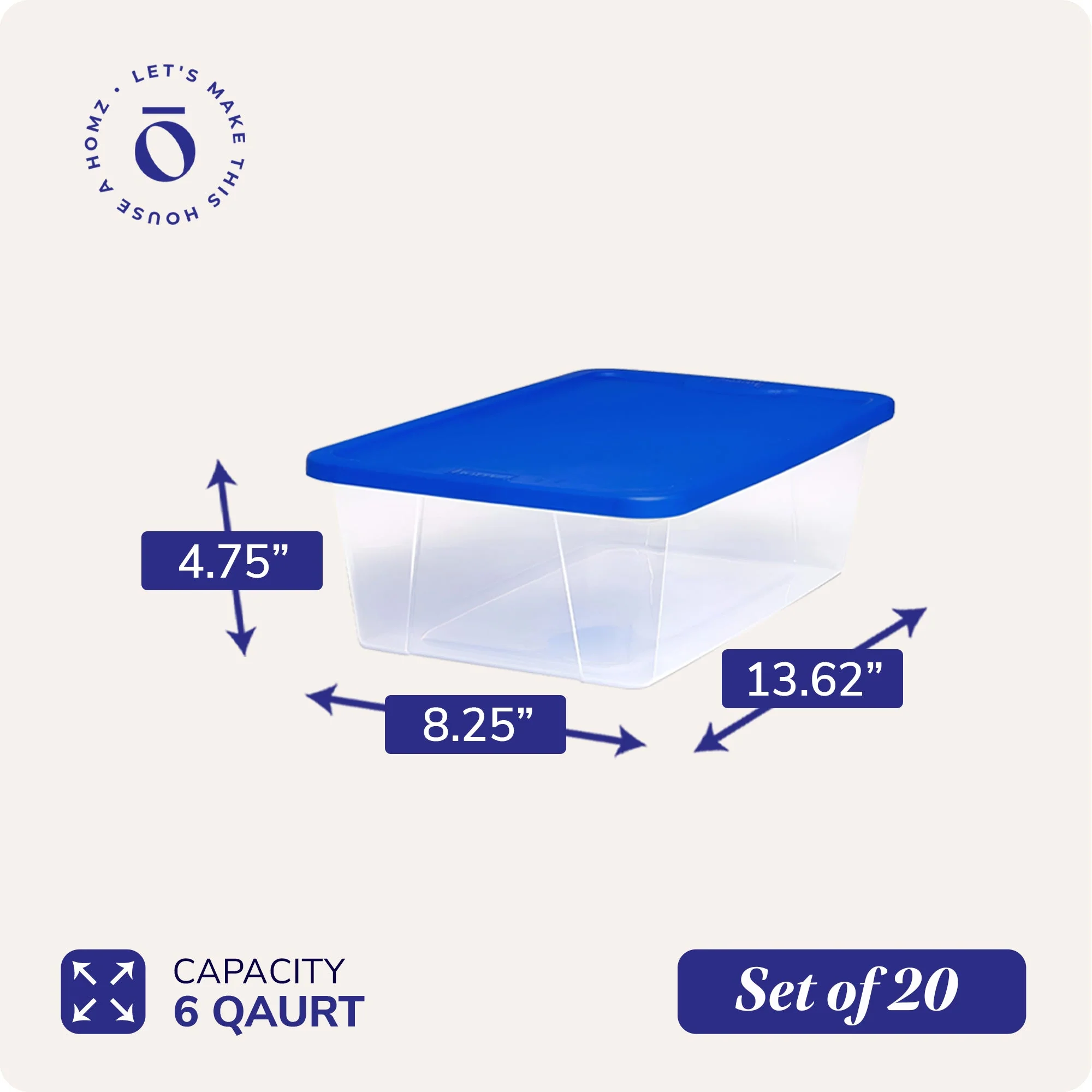 Homz Snaplock 6 Qt Stackable Plastic Storage Container w/Lid, Blue (20 Pack) - Image 4