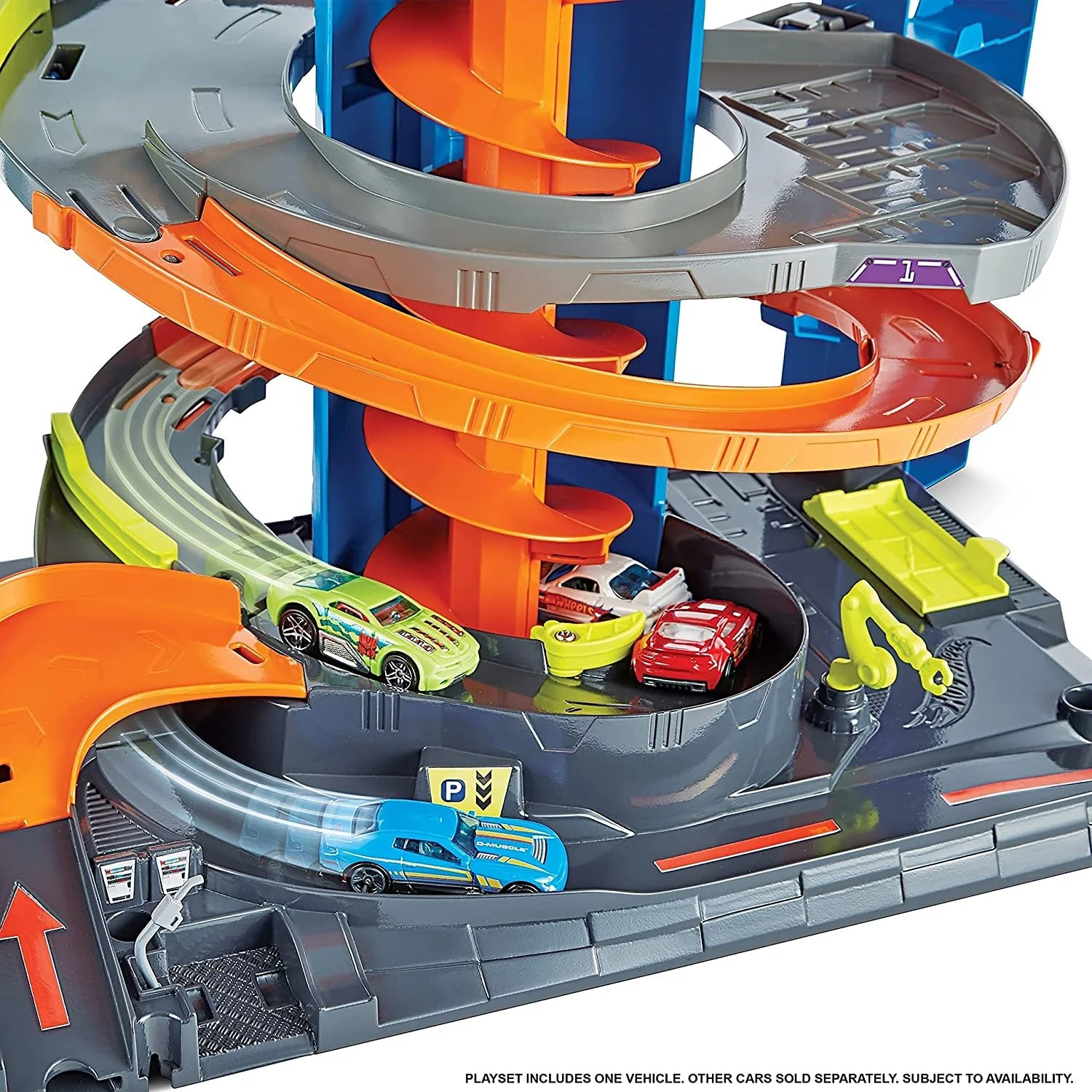 Hot Wheels City Mega Garage Playset w/ Corkscrew Elevator & Storage for 60+ Cars - Image 4