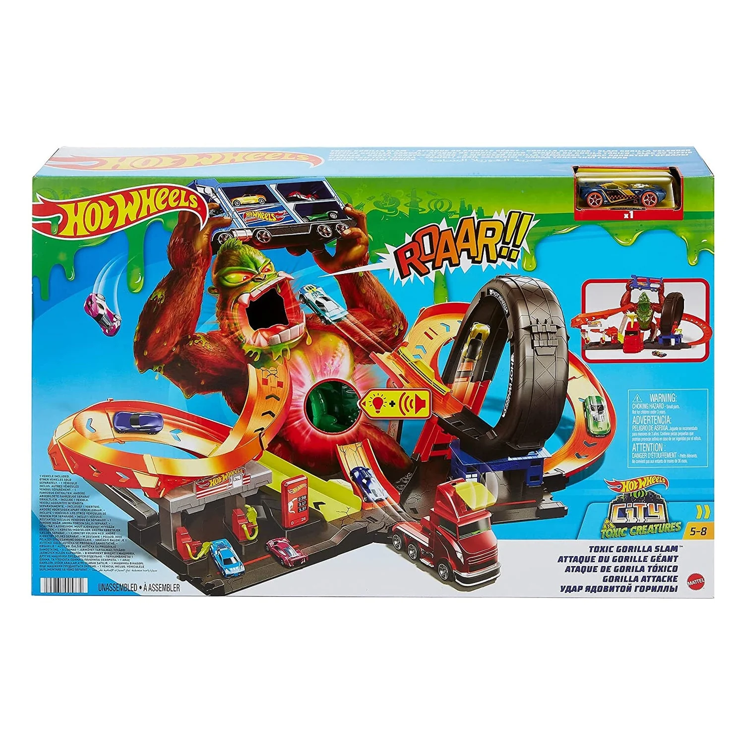 Hot Wheels Toxic Gorilla Slam Gas Station and Tire Repair Shop Car Track Playset - Image 3