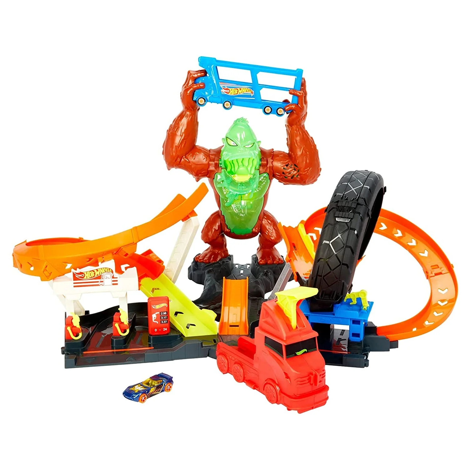 Hot Wheels Toxic Gorilla Slam Gas Station and Tire Repair Shop Car Track Playset - Image 4