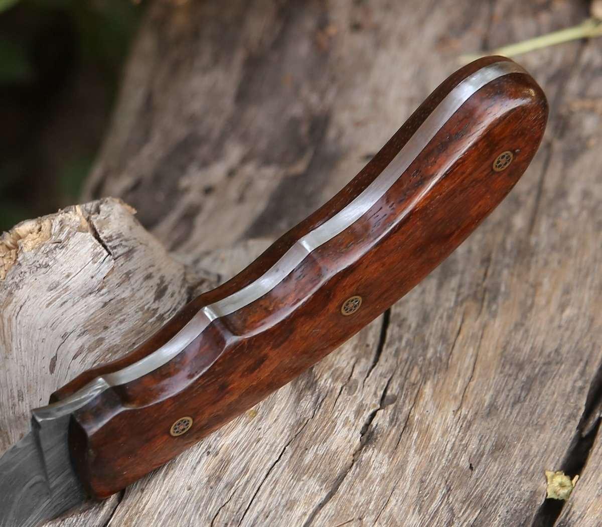 Huntsman Damascus Kukri Knife with Exotic Rose Wood Handle - Image 4