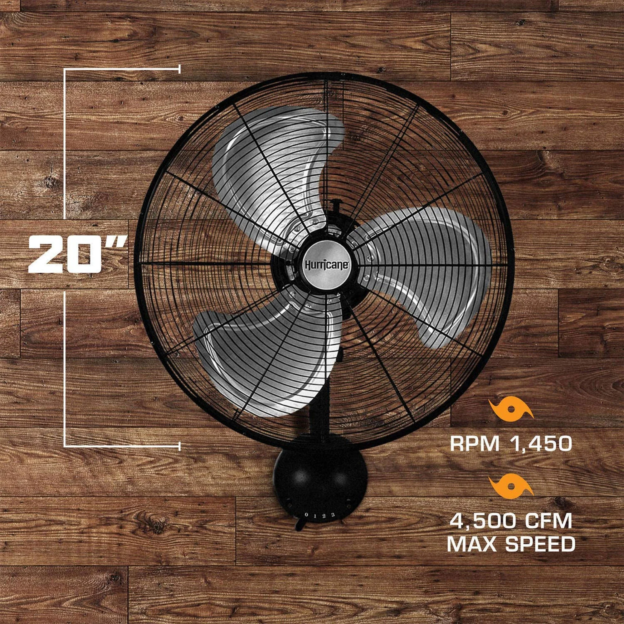 Hurricane 20 Inch Pro Series Metal Wall Mount Heavy Duty Hydroponics Fan, Black - Image 2