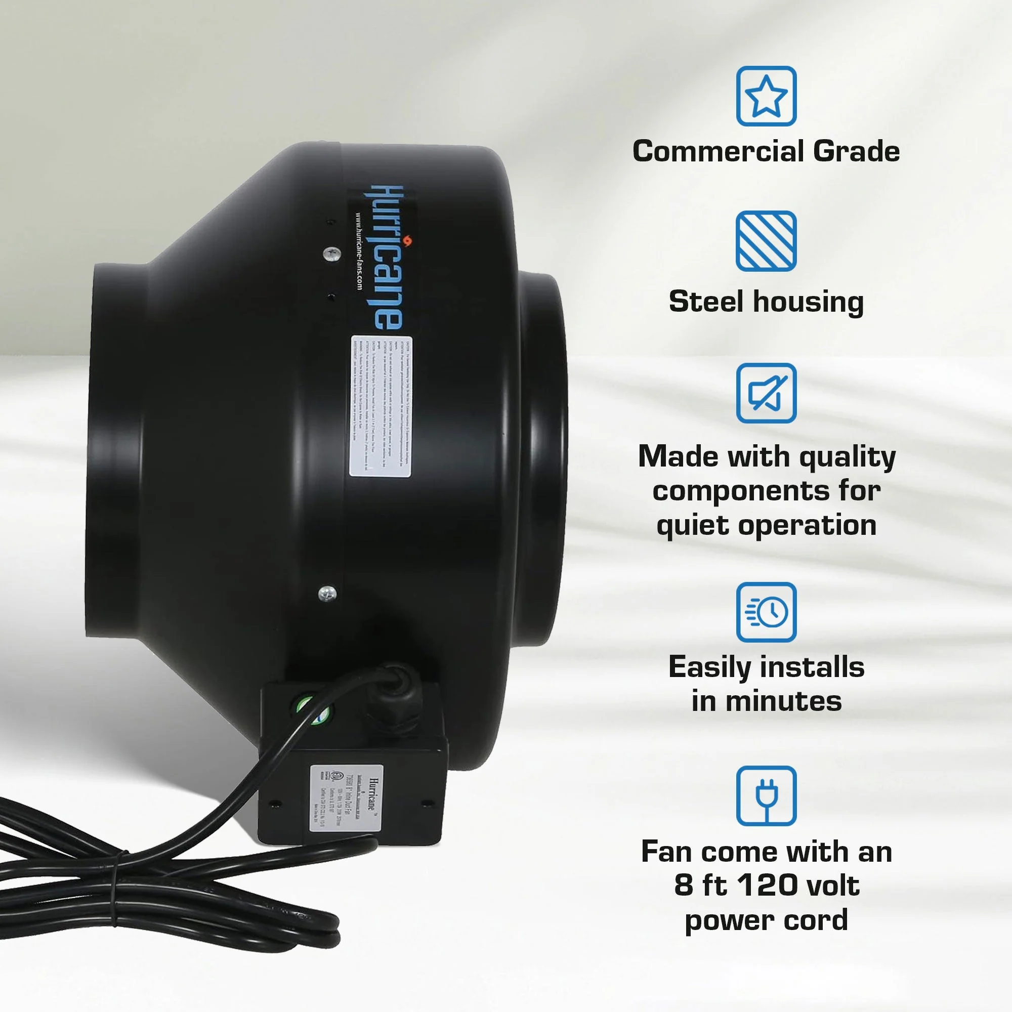 Hurricane 8" Commercial Grade Inline Wall Fan For HVAC & Ventilation (2 Pack) - Image 4