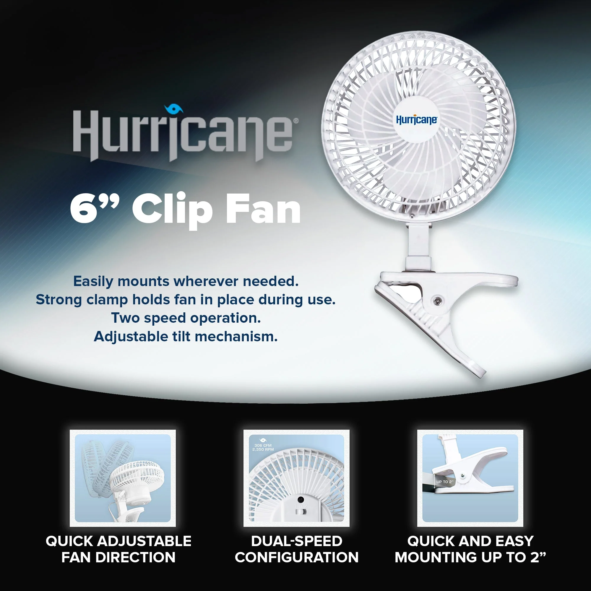 Hurricane Classic 6" Mini Clip On Fan for Desks & Night Stands, White (2 Pack) - Image 2