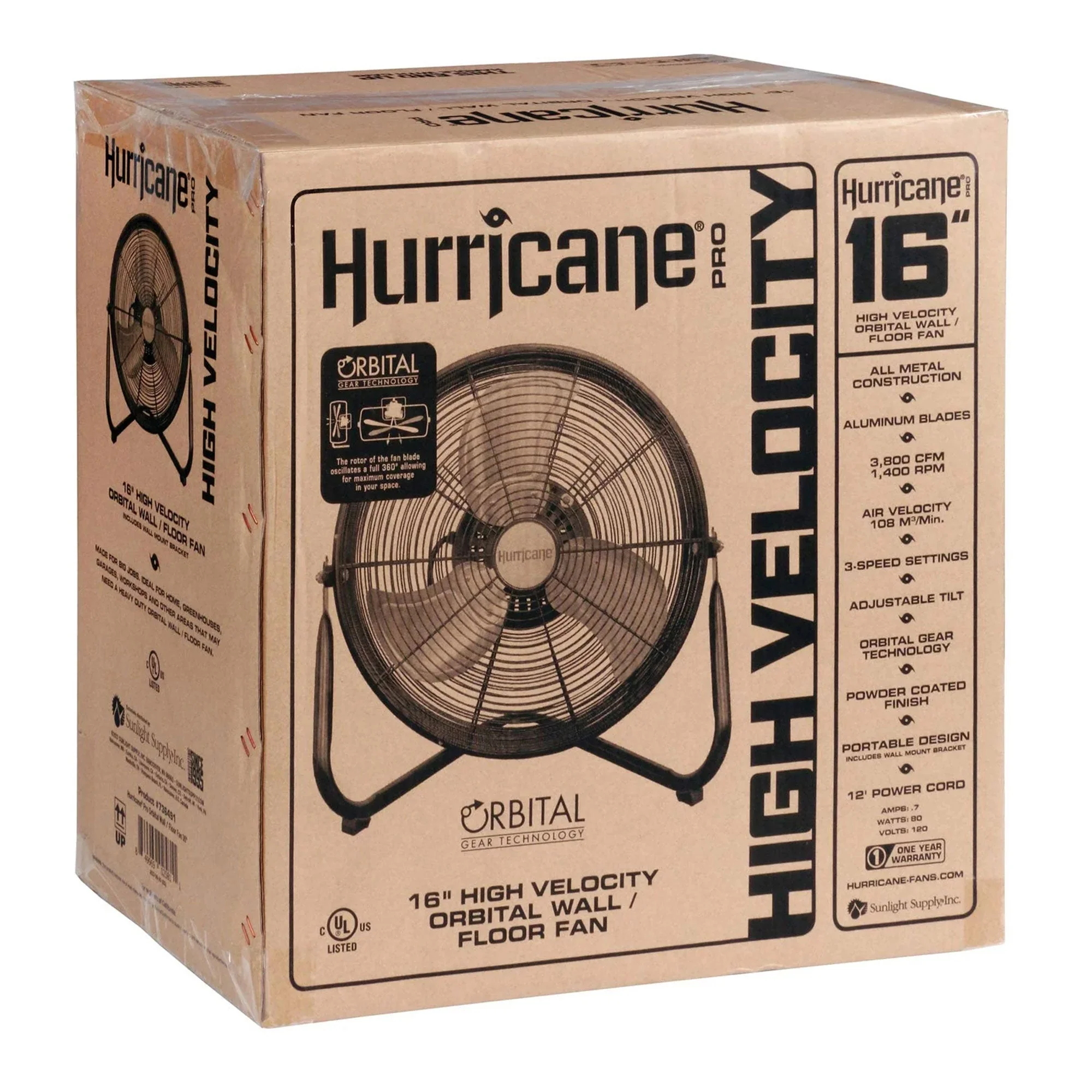 Hurricane Pro Series 16" High Velocity Metal Orbital Floor Fan, Black (2 Pack) - Image 12