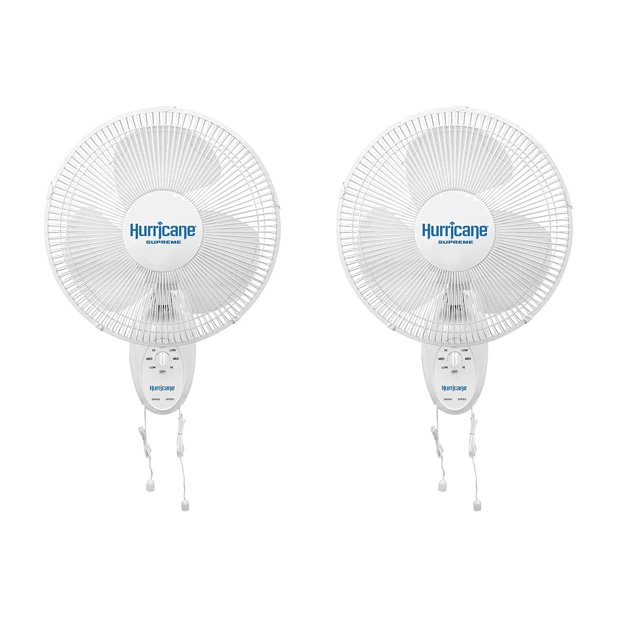 Hurricane Supreme 12 Inch Oscillating 3 Speed Portable Wall Mount Fan, 2 Pack