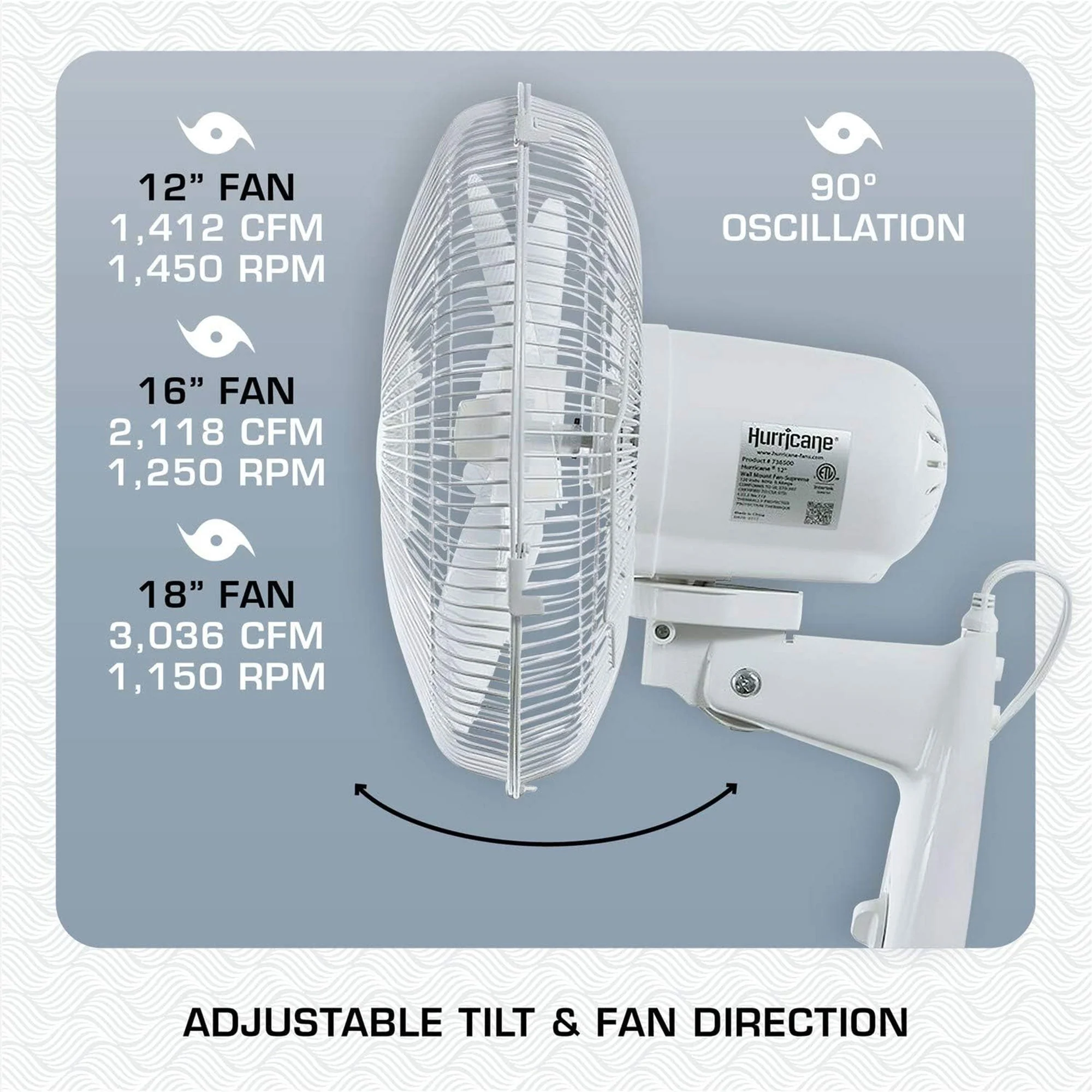 Hurricane Supreme 16 Inch 90 Degree Oscillating 3 Speed Wall Fan, White (2 Pack) - Image 3